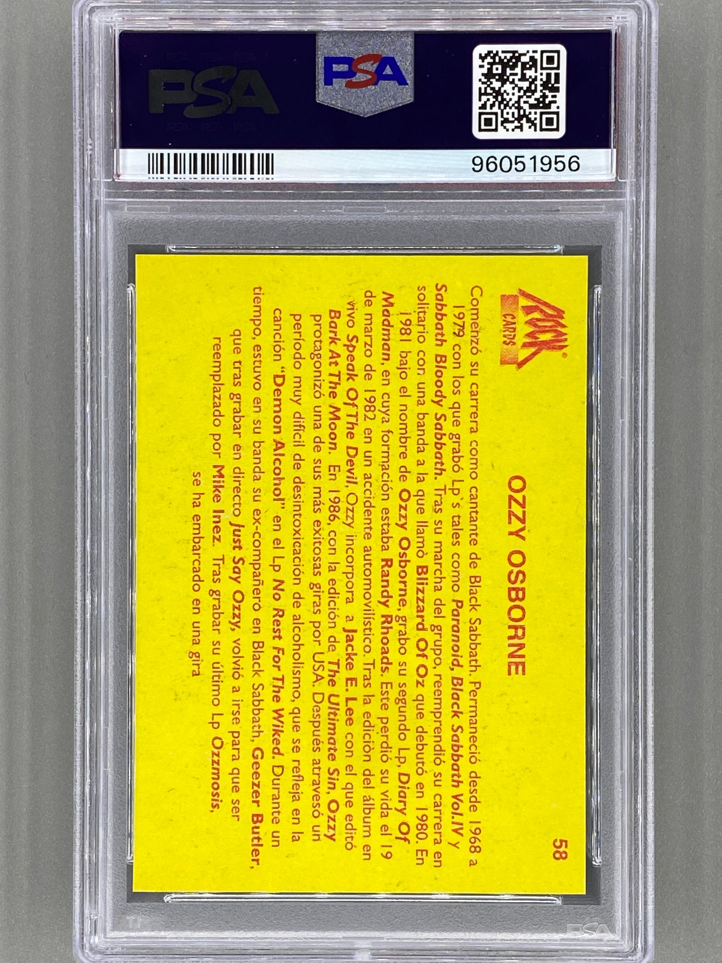 1997 Ultra Figus #58 Ozzy Osbourne Rock Cards Nacional E Intl PSA 8 Pop 1 (Music)