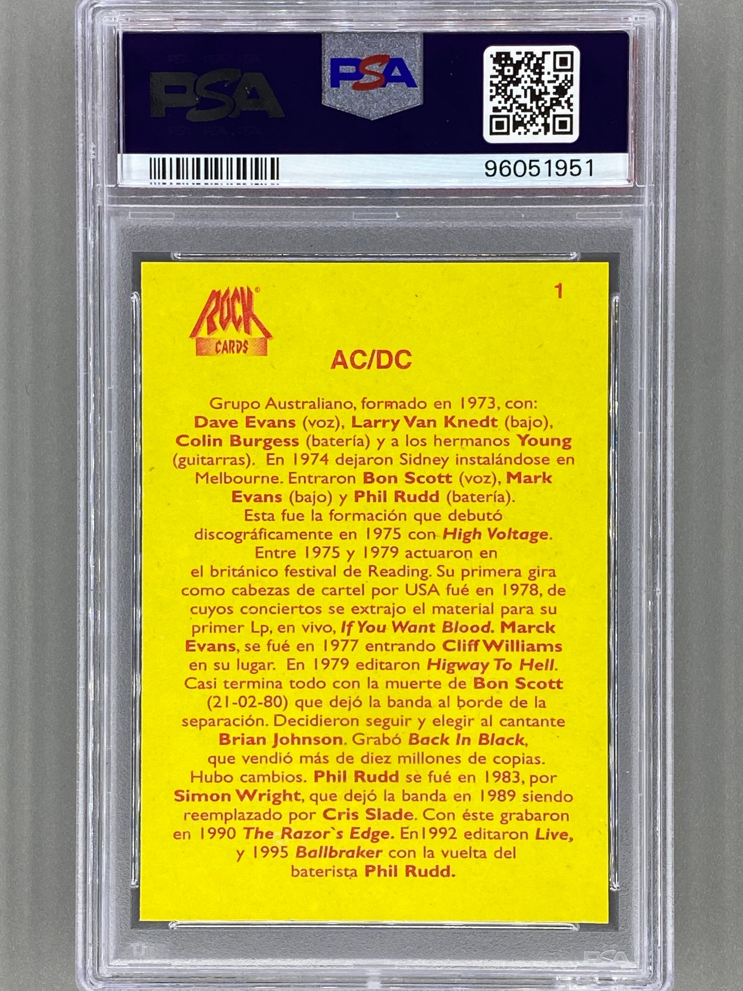 1997 Ultra Figus #1 AC/DC Rock Cards Nacional E Intl PSA 8 Pop 1 (Music)