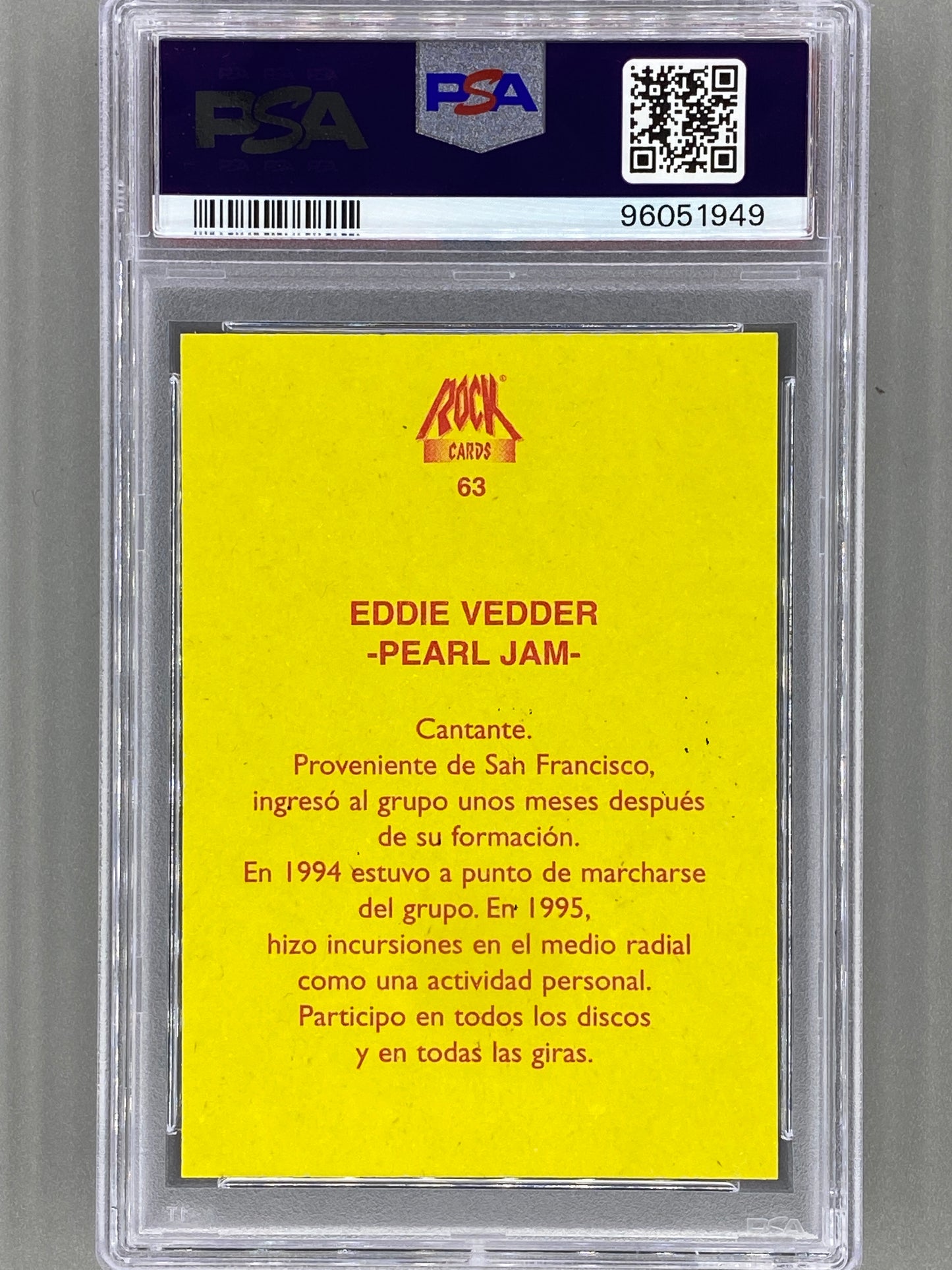 1997 Ultra Figus #63 Eddie Vedder Rock Cards Nacional E Intl PSA 8 Pop 8 (Music)