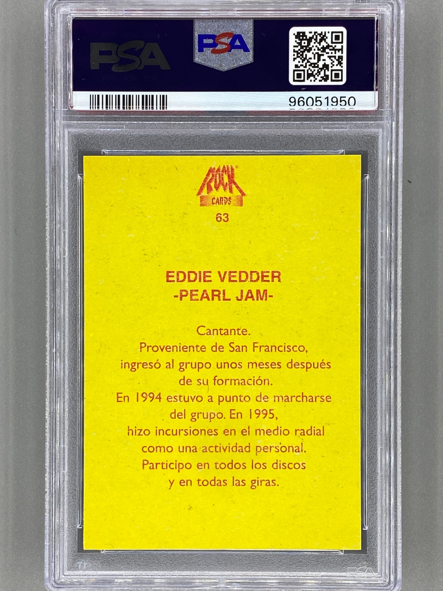 1997 Ultra Figus #63 Eddie Vedder Rock Cards Nacional E Intl PSA 5 Pop 6 (Music)