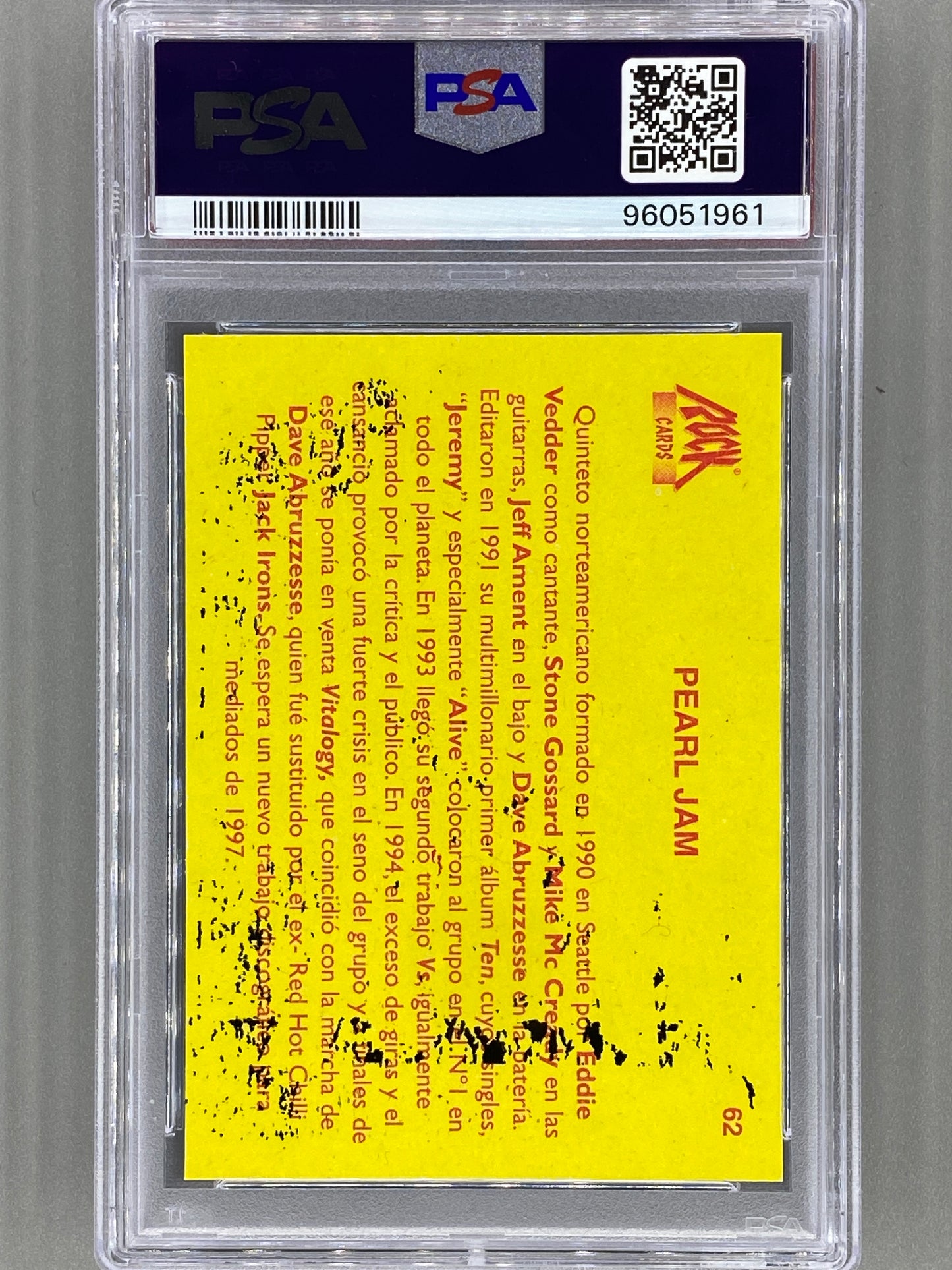 1997 Ultra Figus #62 Pearl Jam Rock Cards Nacional E Intl PSA 4 Pop 2 (Music)