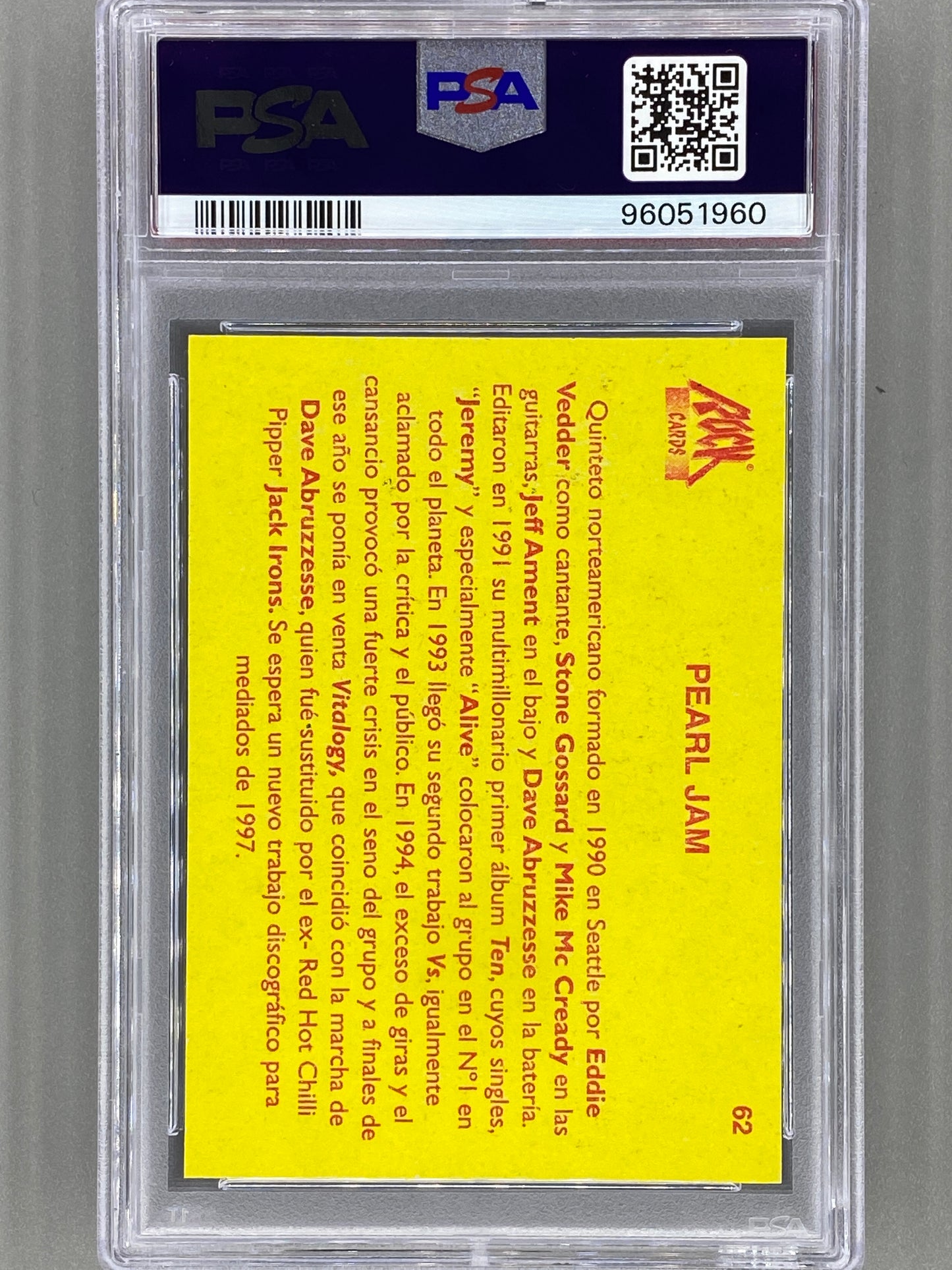 1997 Ultra Figus #62 Pearl Jam Rock Cards Nacional E Intl PSA 4 Pop 2 (Music)