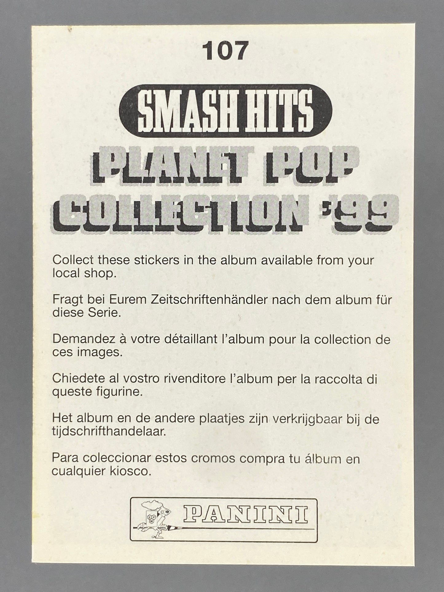 1999 Panini #107 Puff Daddy P. Diddy Smash Hits Planet Pop Sticker (Italy) (Music)