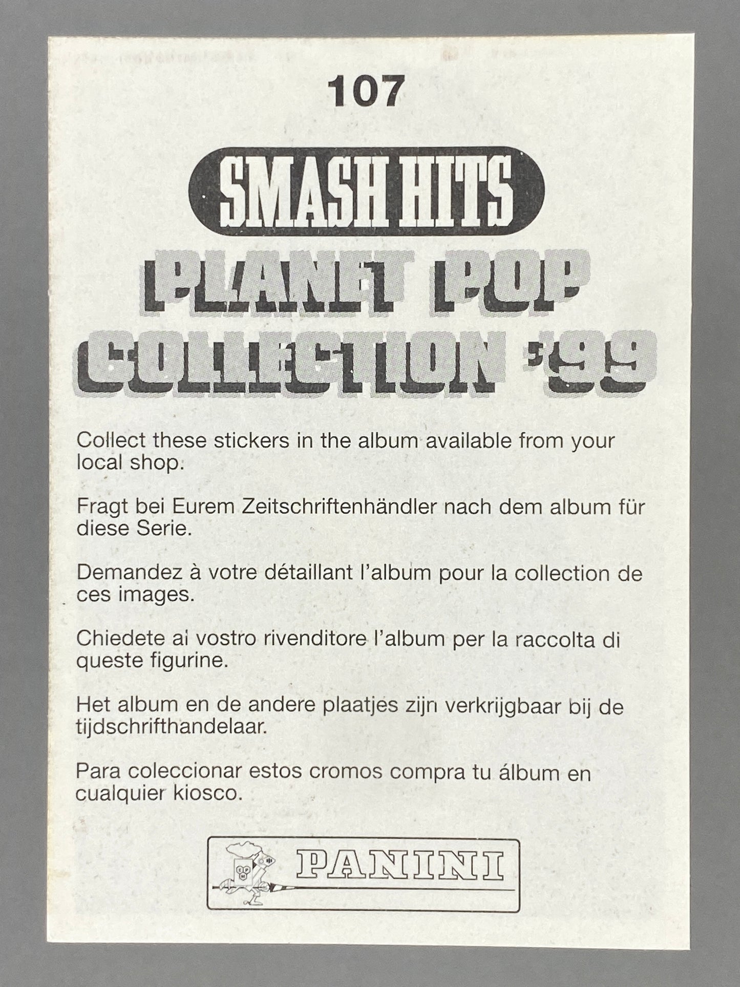 1999 Panini #107 Puff Daddy P. Diddy Smash Hits Planet Pop Sticker (Italy) (Music)