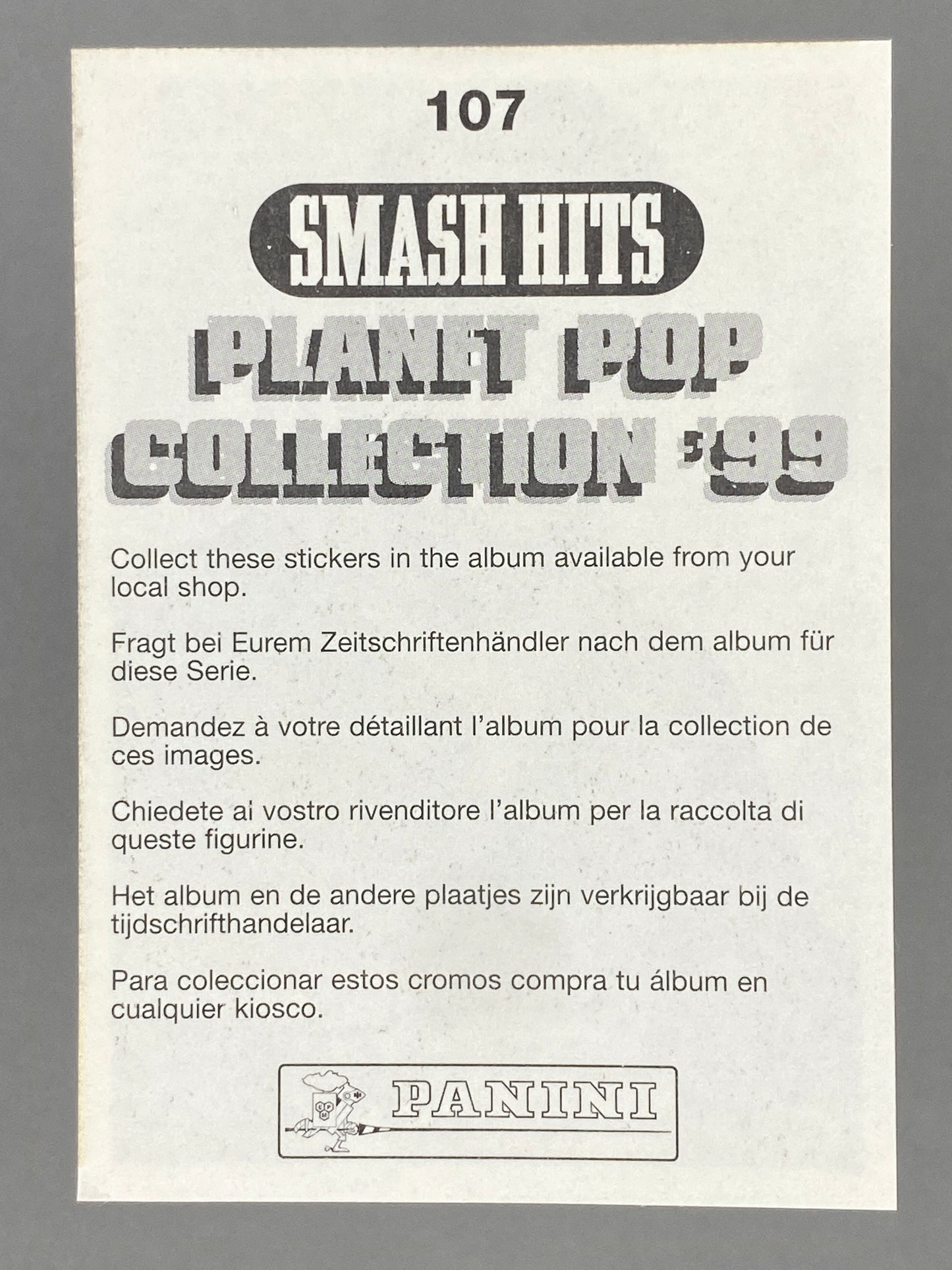 1999 Panini #107 Puff Daddy P. Diddy Smash Hits Planet Pop Sticker (Italy) (Music)