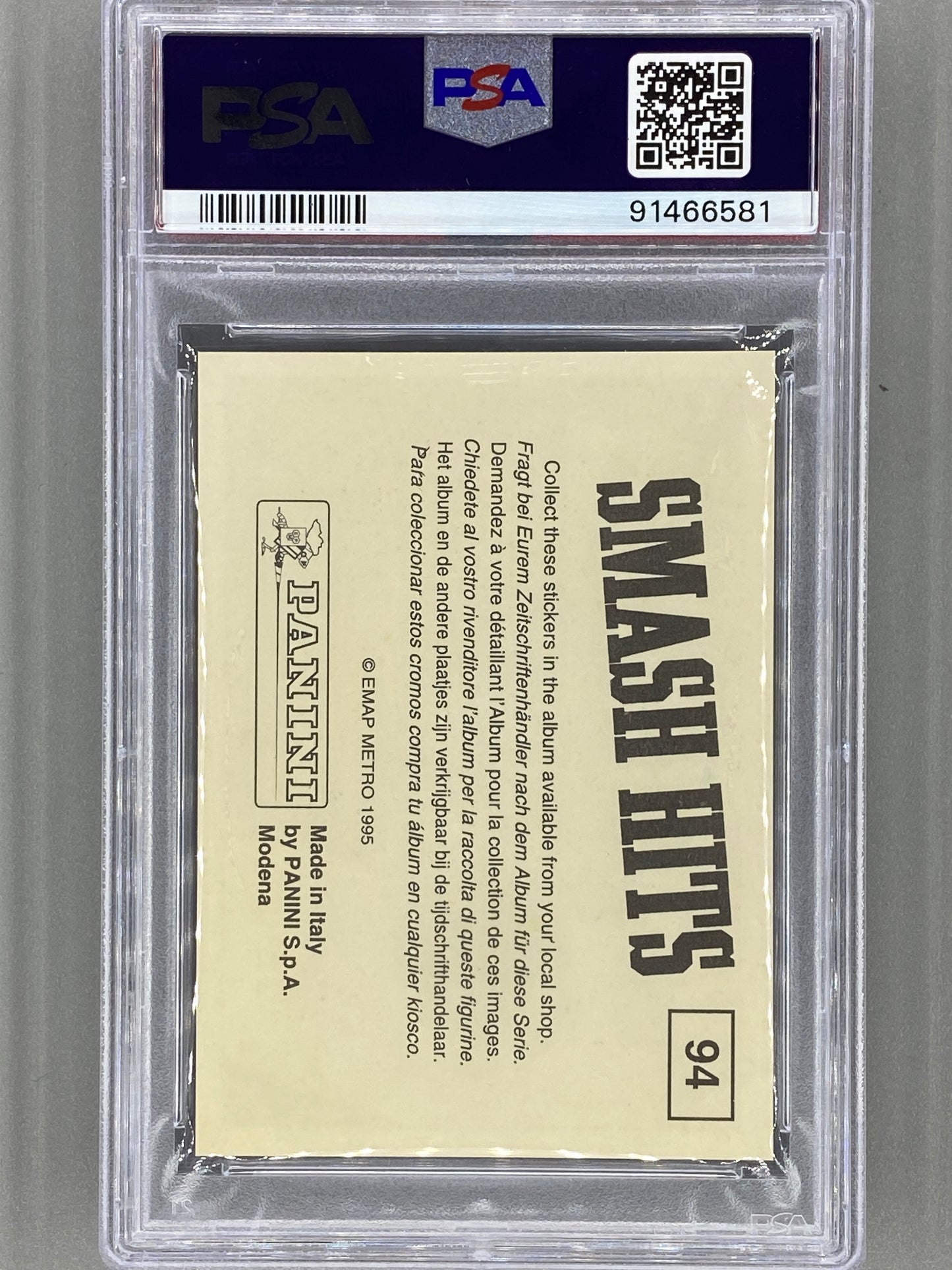 1995 Panini #94 Nirvana Smash Hits Stickers PSA 9 Pop 41 (Music)