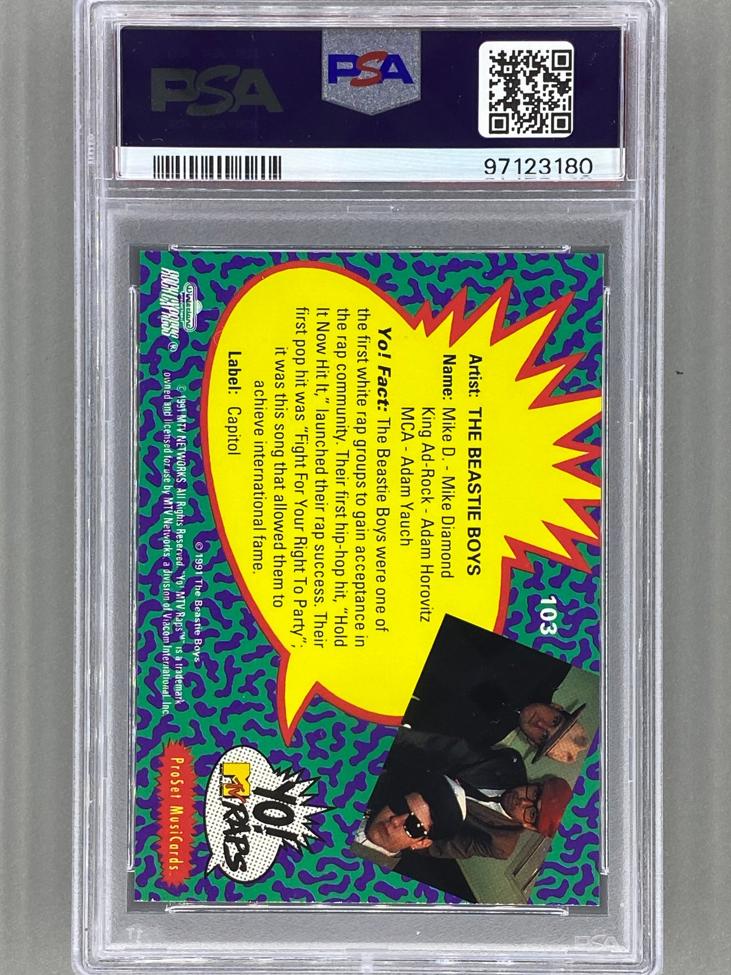 1991 Proset Musicards #103 The Beastie Boys Yo! MTV Raps PSA 7 Pop 13 (Music)