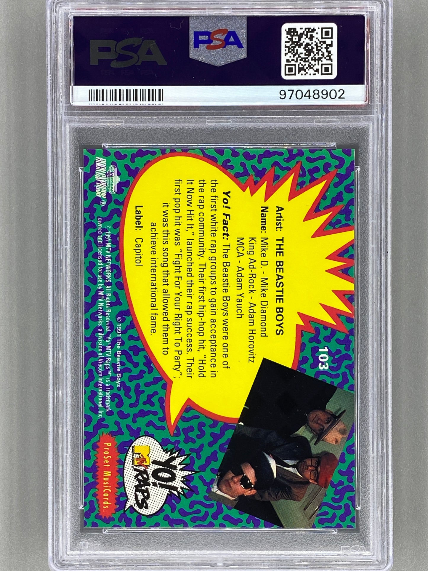 1991 Proset Musicards #103 The Beastie Boys Yo! MTV Raps PSA 10 Pop 5 (Music)