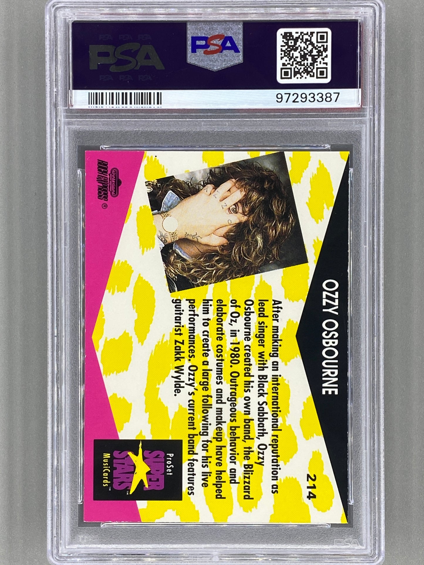 1991 Proset Superstars #214 Ozzy Osbourne Musicards PSA 8 Pop 8 (Music)