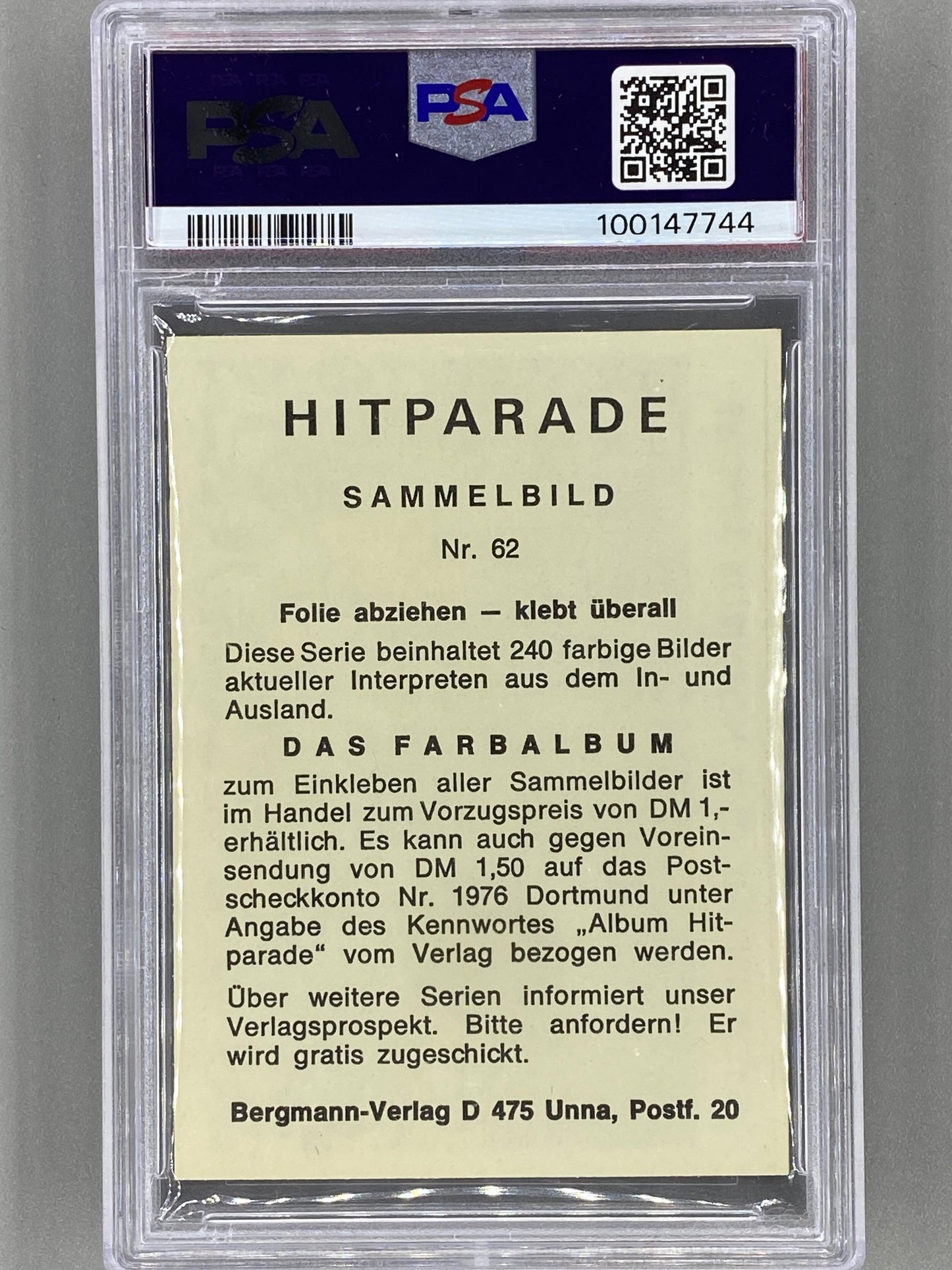 1971 Bergmann-Verlag #62 Smokey Robinson & Miracles Hit Parade Sticker PSA 8 Pop 1 (Music)