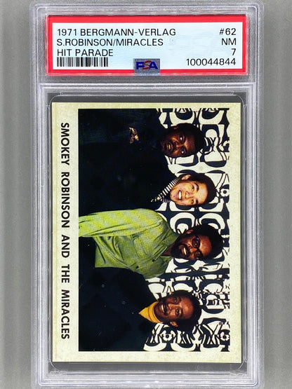 1971 Bergmann-Verlag #62 Smokey Robinson & Miracles Hit Parade Sticker PSA 7 Pop 1 (Music)