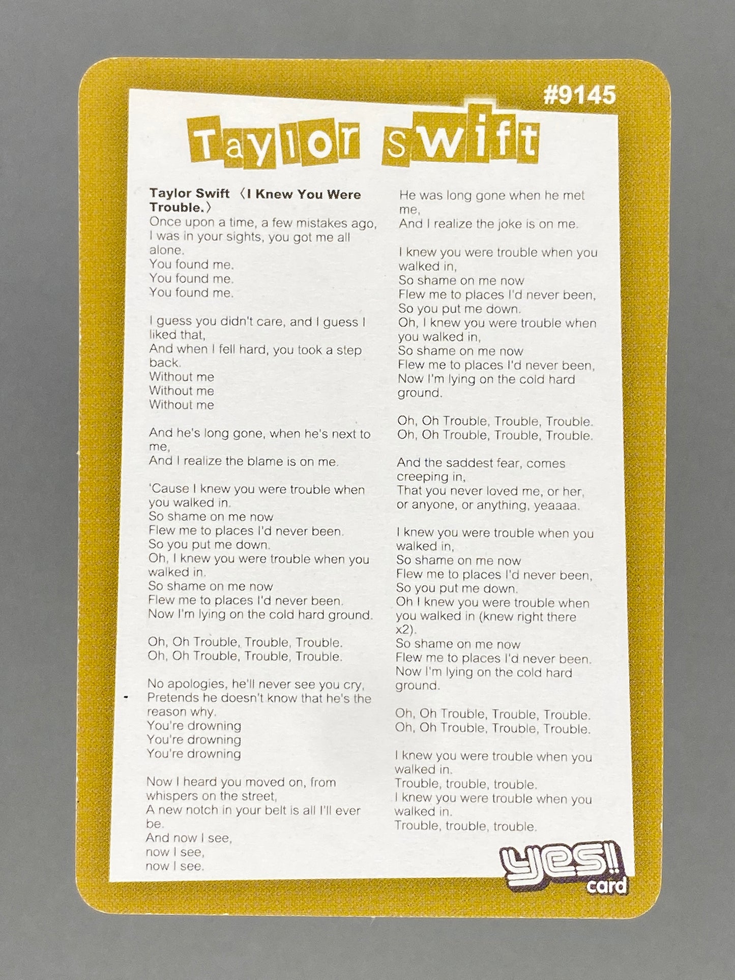 c 2012-2014 Yes! Card #9145 Taylor Swift Red Metal Hong Kong (Music)