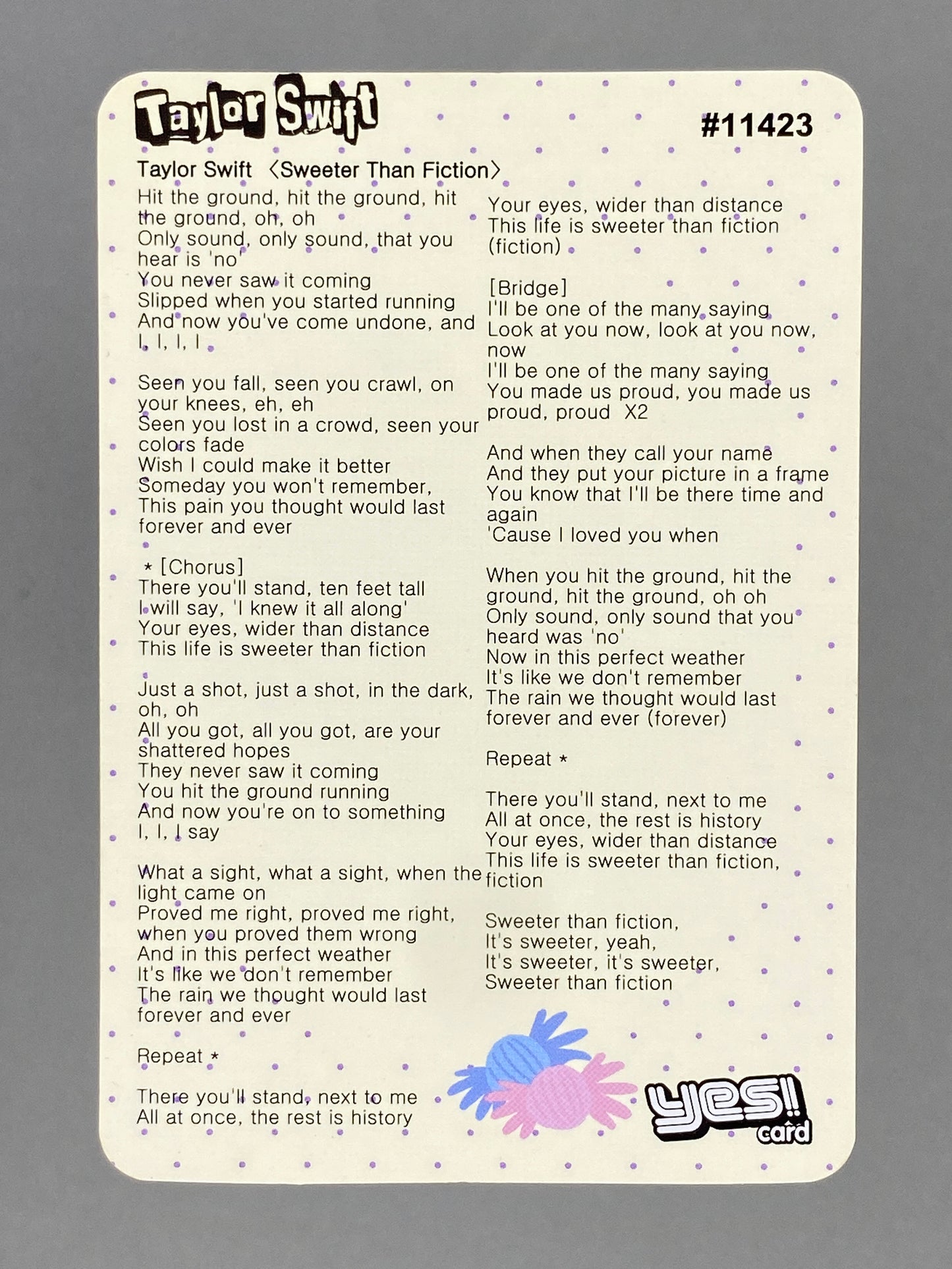 c 2012-2014 Yes! Card #11423 Taylor Swift Hong Kong (Music)