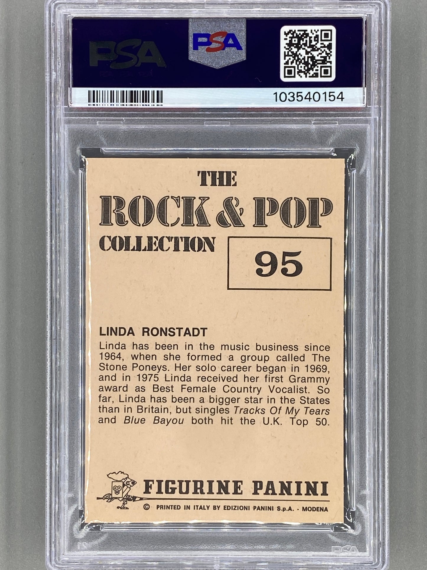 1980 Panini #95 Linda Ronstadt The Rock & Pop Collection PSA 6 Pop 1 (Music)