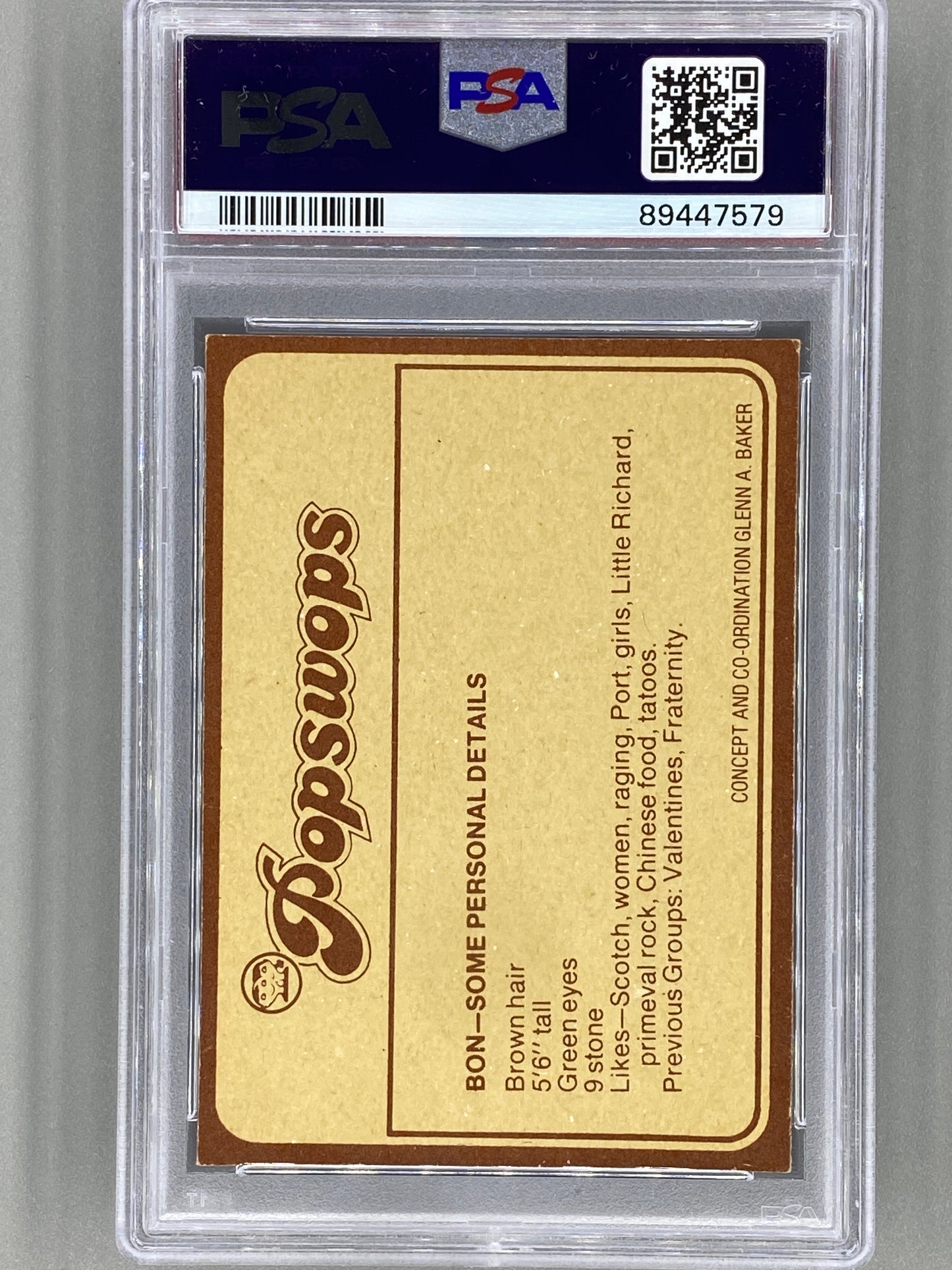 1977 Scanlens Popswops #28 AC/DC Bon Scott PSA 5 Pop 2 (Music)