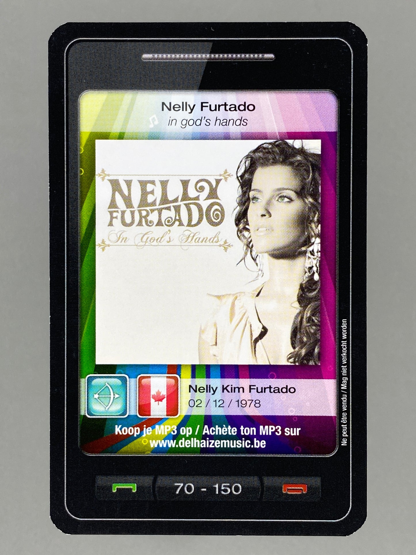 2011 Delhaize #70 Nelly Furtado In God's Hands Star & Tunes Card (Belgium) (Music)