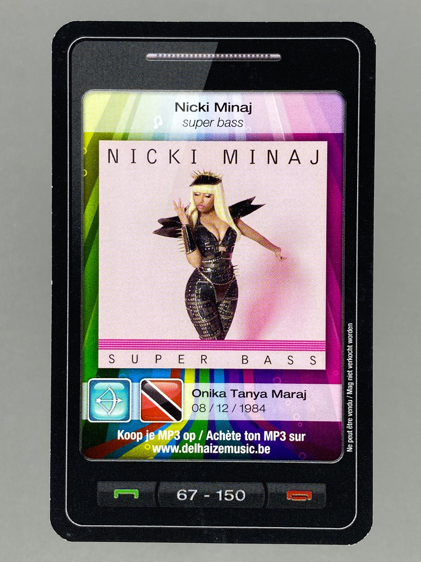 2011 Delhaize #67 Nicki Minaj Super Bass Star & Tunes Card (Belgium) (Music)