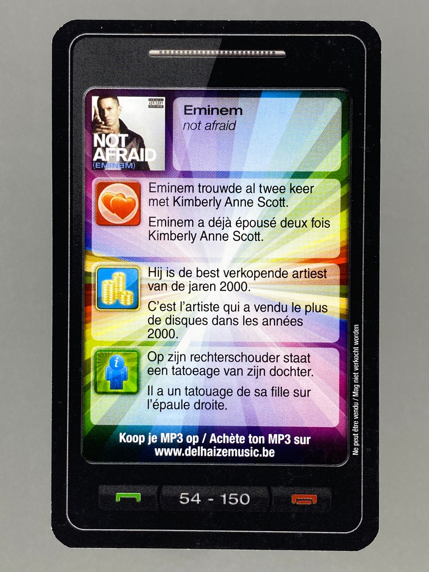 2011 Delhaize #54 Eminem Not Afraid Star & Tunes Card (Belgium) (Music)