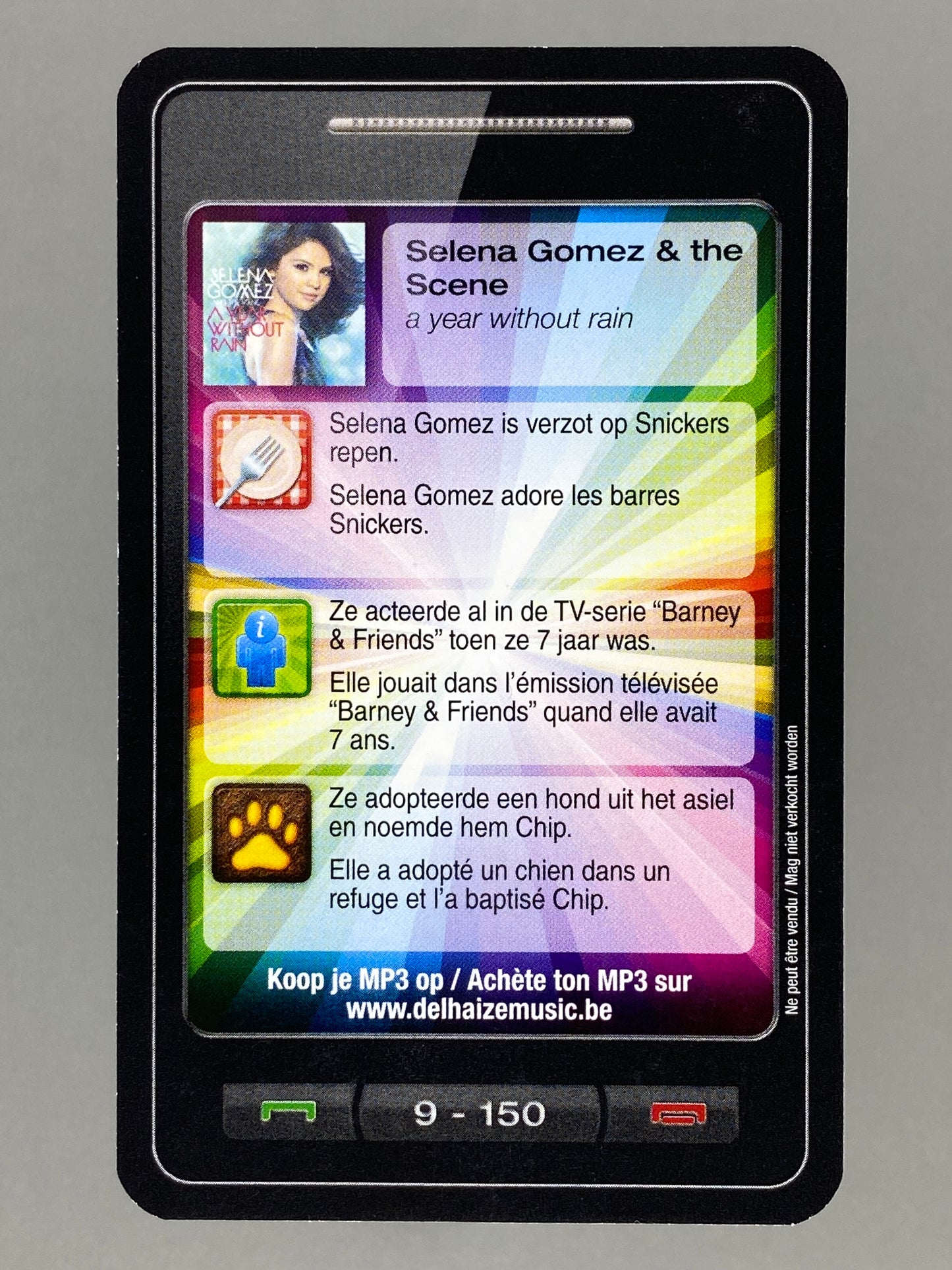 2011 Delhaize #9 Selena Gomez & The Scene Star & Tunes Card (Belgium) (Music)