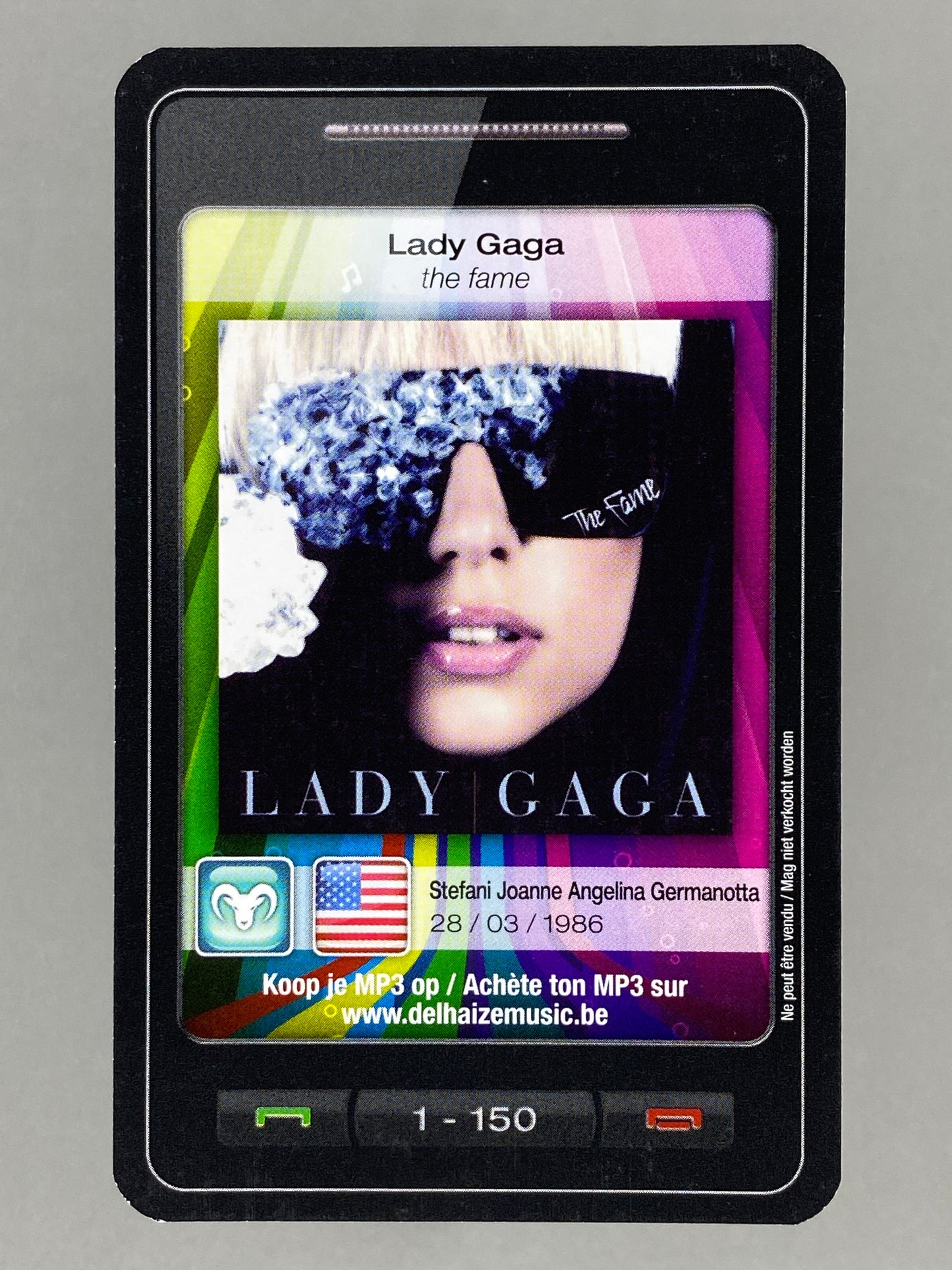 2011 Delhaize #1 Lady Gaga The Fame Star & Tunes Card (Belgium) (Music)