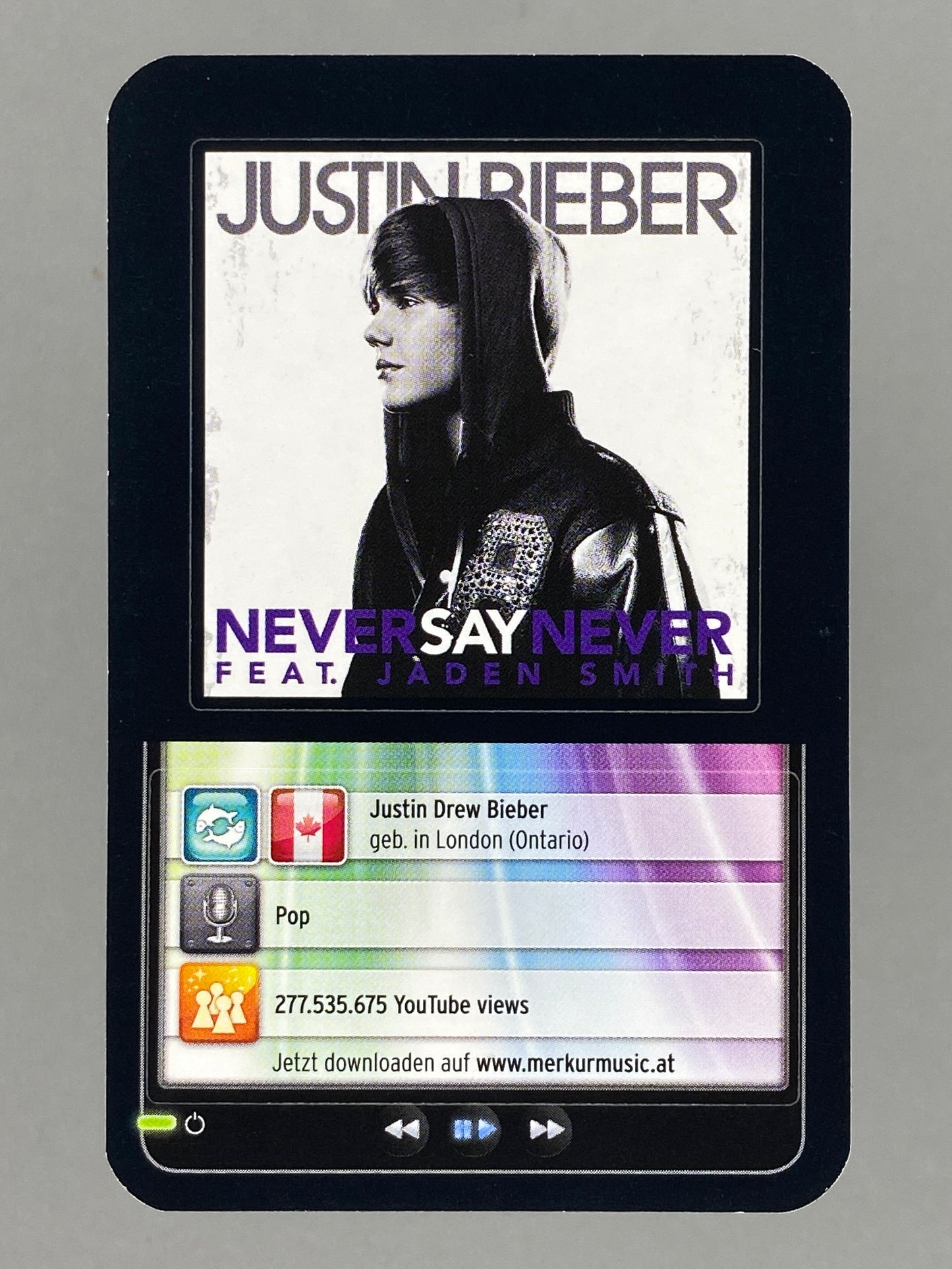 2012 Merkur Justin Bieber Star & Tunes Sticker (Austria) (Music)