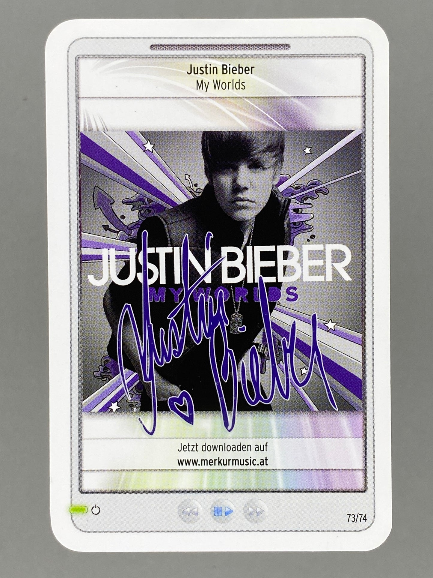2012 Merkur #73/74 Justin Bieber Star & Tunes Autograph Card (Austria) (Music)
