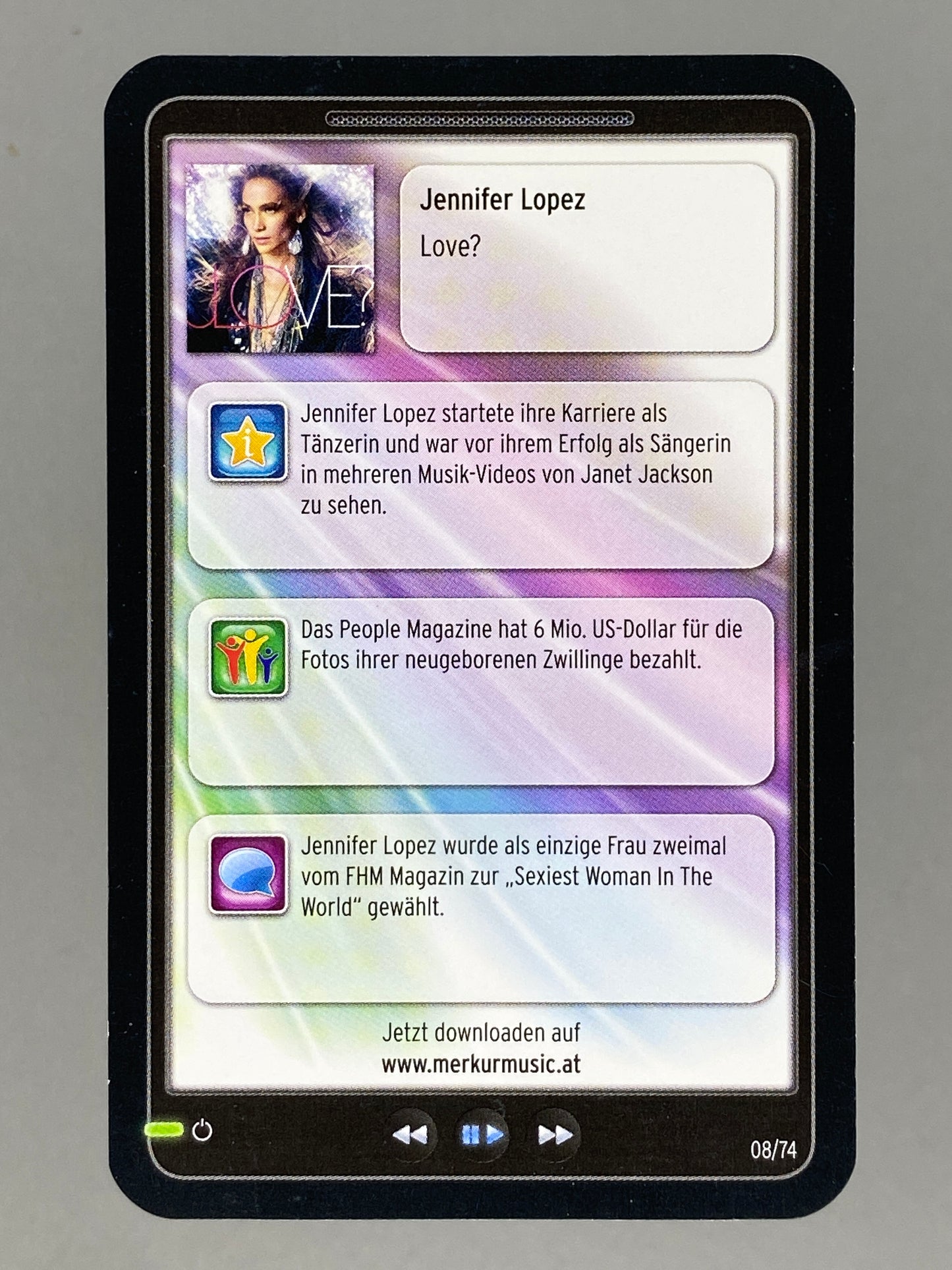2012 Merkur #08/74 Jennifer Lopez Star & Tunes (Austria) (Music)