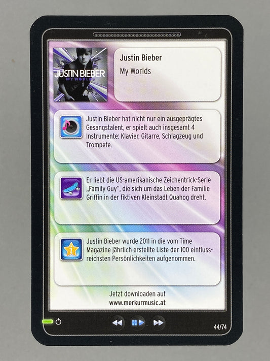 2012 Merkur #44/74 Justin Bieber Star & Tunes (Austria) (Music)