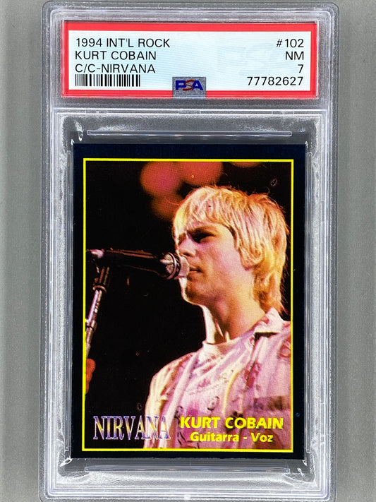 1994 Ultra Figus #102 Kurt Cobain Intl Rock Cards Collection Nirvana PSA 7 Pop 6 (Music)