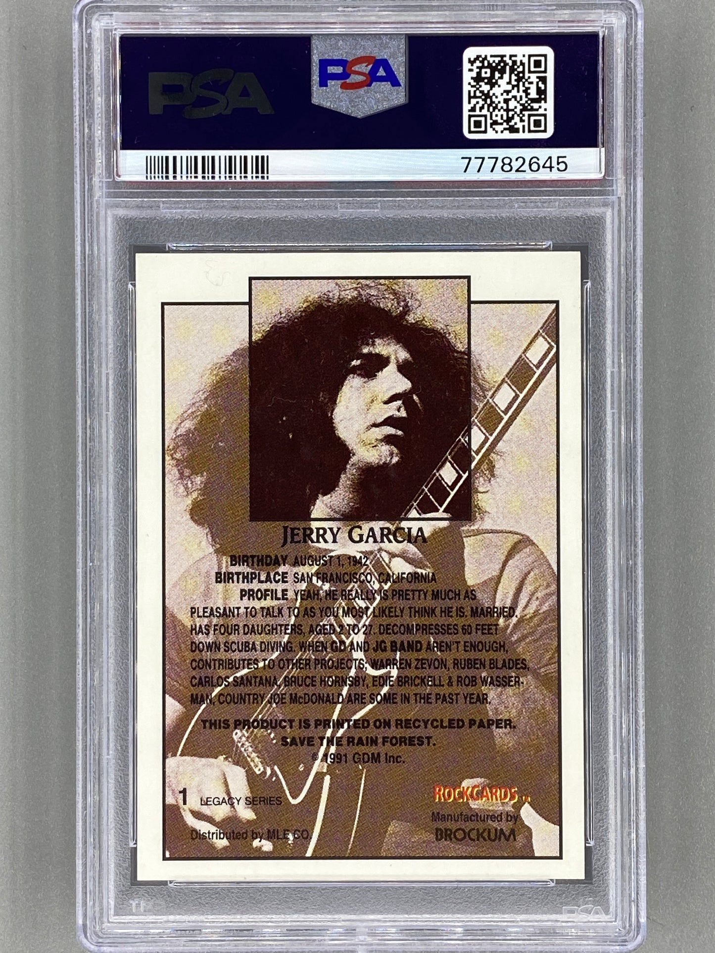 1991 Brockum Rockcards #1 Jerry Garcia Grateful Dead Legacy Series PSA 7 Pop 14 (Music)