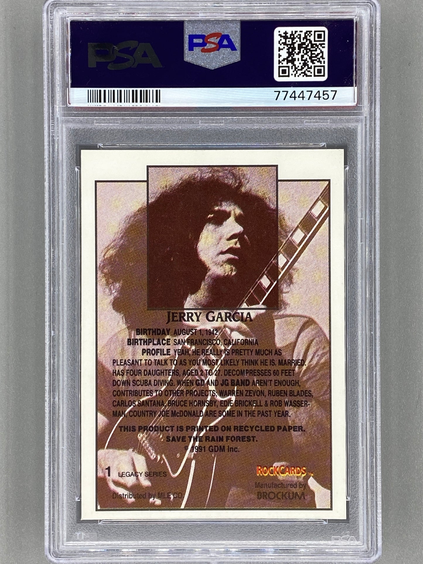 1991 Brockum Rockcards #1 Jerry Garcia Grateful Dead Legacy Series PSA 6 Pop 14 (Music)