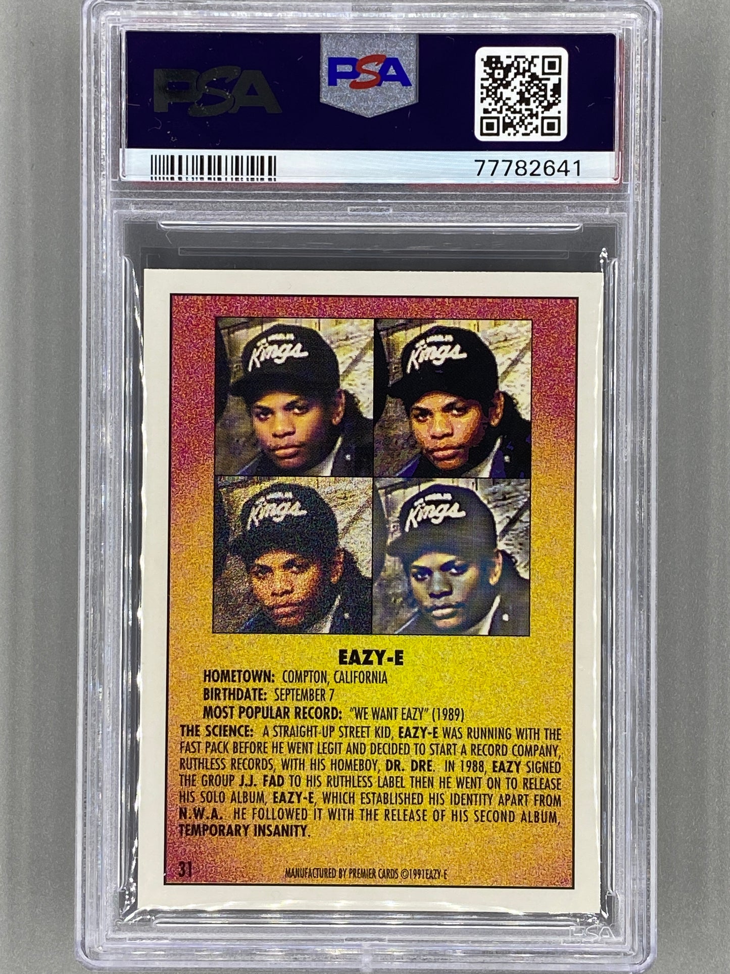 1991 Premier Rap Pack #31 Eazy-E PSA 9 Pop 33 (Music)