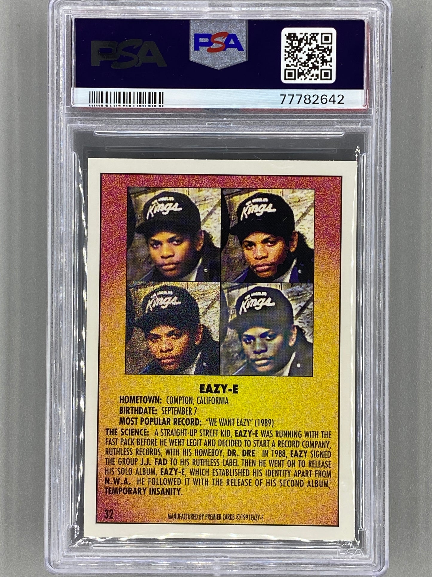 1991 Premier Rap Pack #32 Eazy-E PSA 8 Pop 28 (Music)