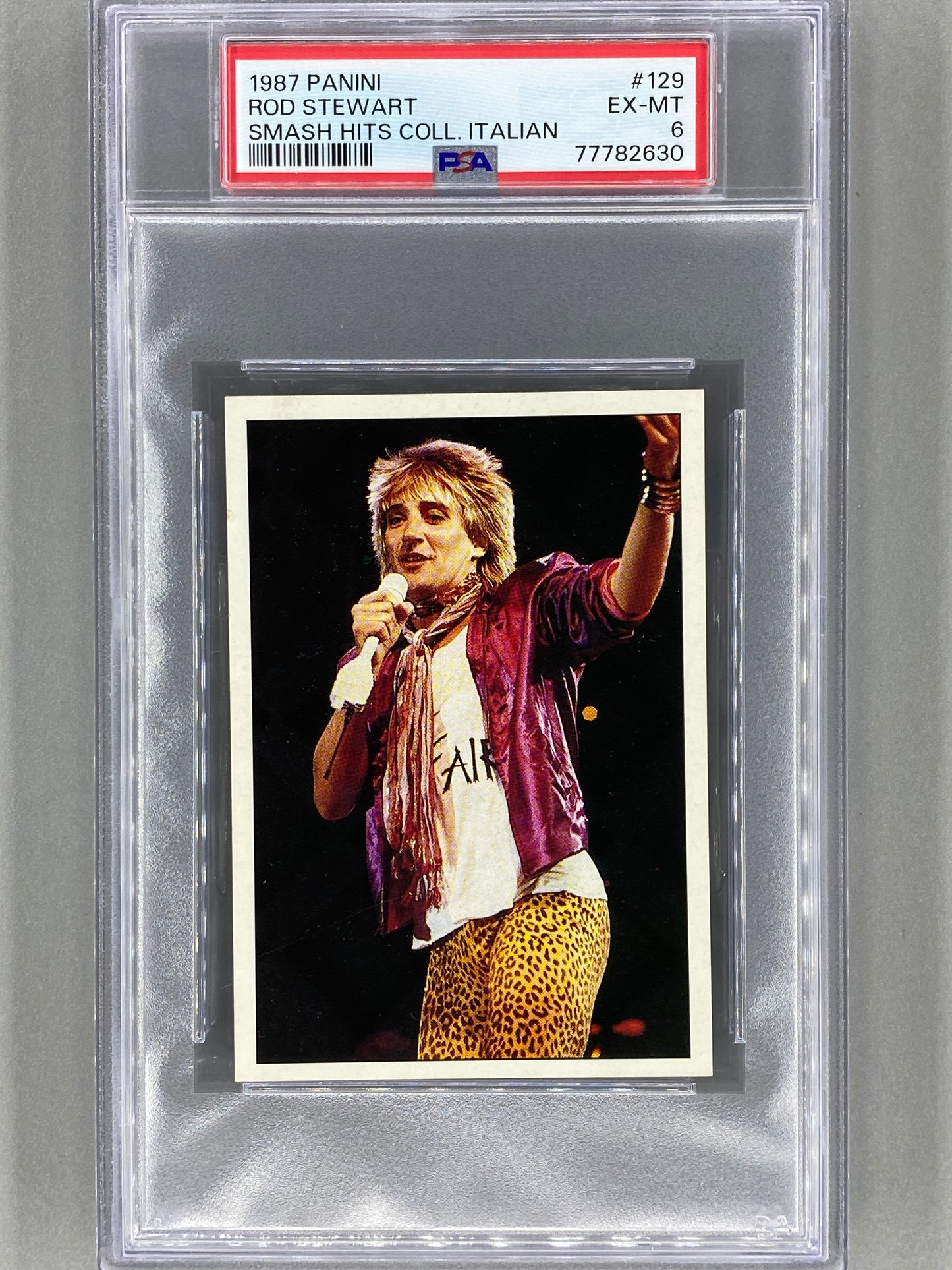 1987 Panini #129 Rod Stewart Smash Hits Collection Italian PSA 6 - Pop 1 (Music)