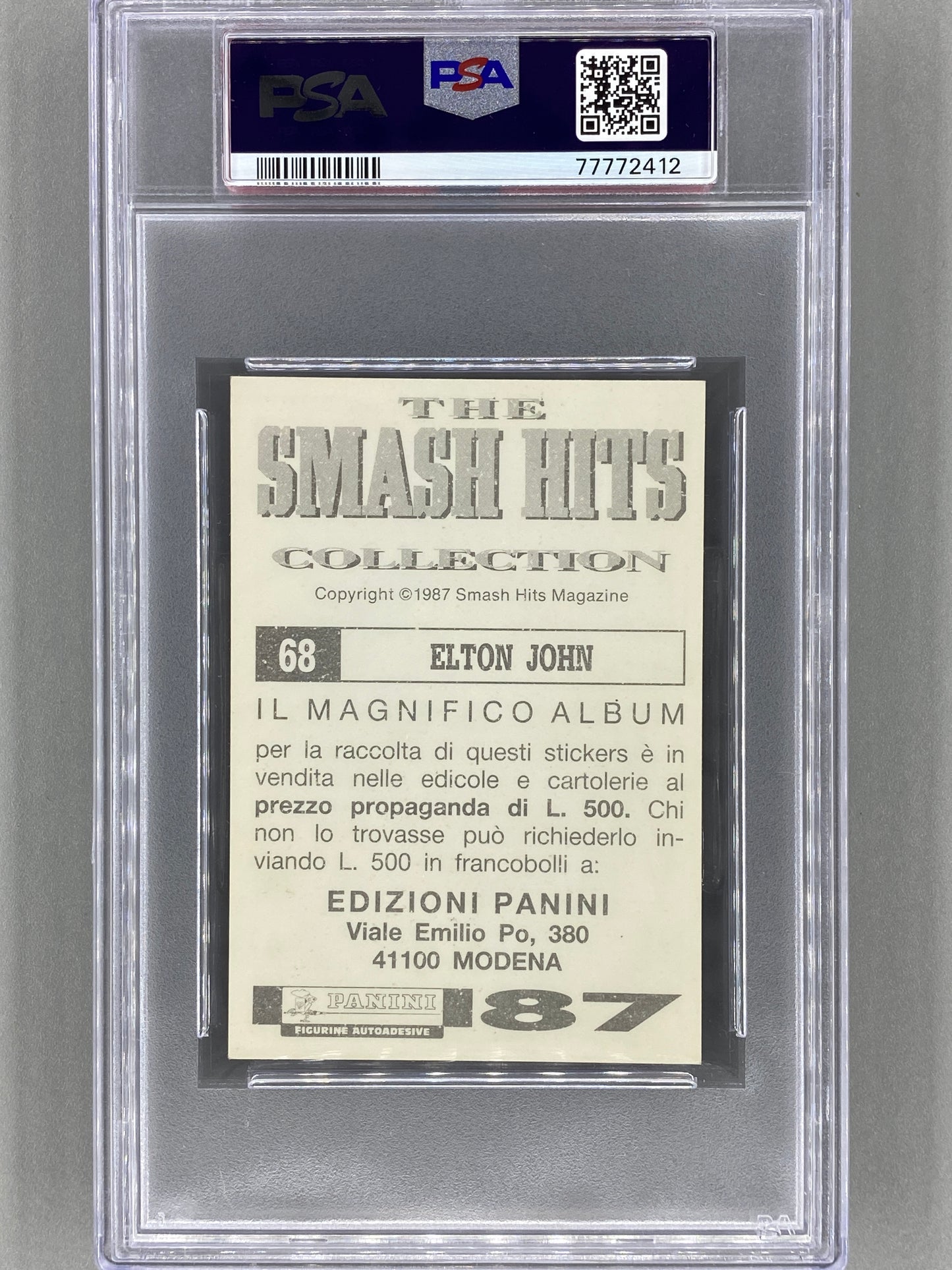 1987 Panini #68 Elton John Smash Hits Collection Italian PSA 6 - Pop 2 (Music)