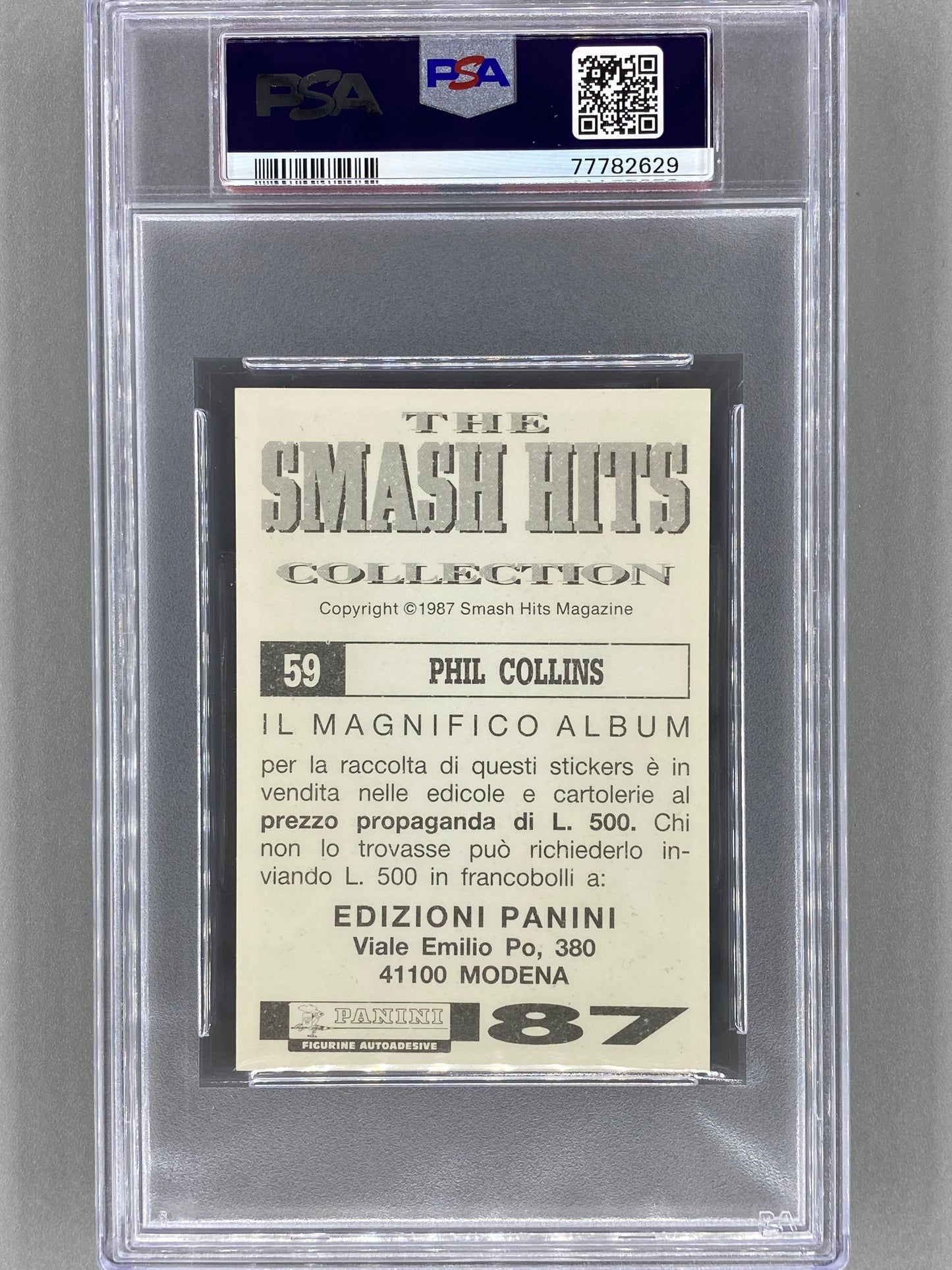 1987 Panini #59 Phil Collins Smash Hits Collection Italian PSA 5 - Pop 2 (Music)