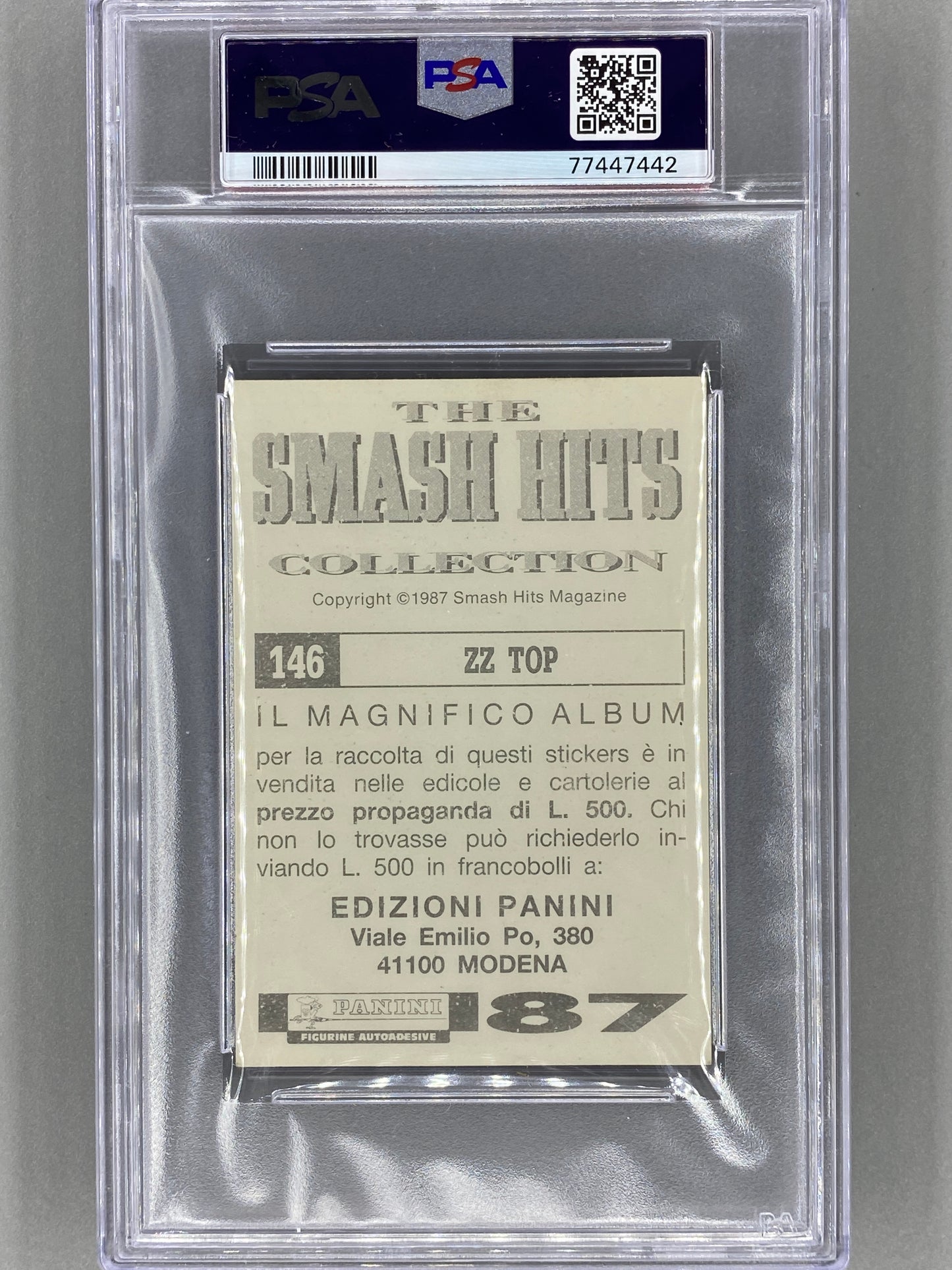 1987 Panini #146 ZZ Top Smash Hits Collection Italian PSA 4 - Pop 1 (Music)