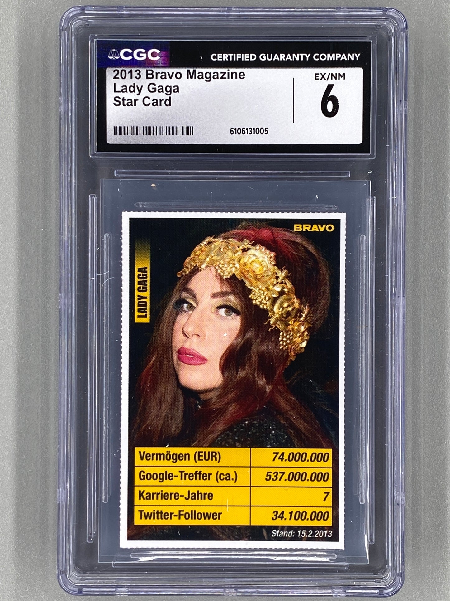 2013 Bravo Lady Gaga Star Quartett Card (Germany) CGC 6 Pop 1 (Music)