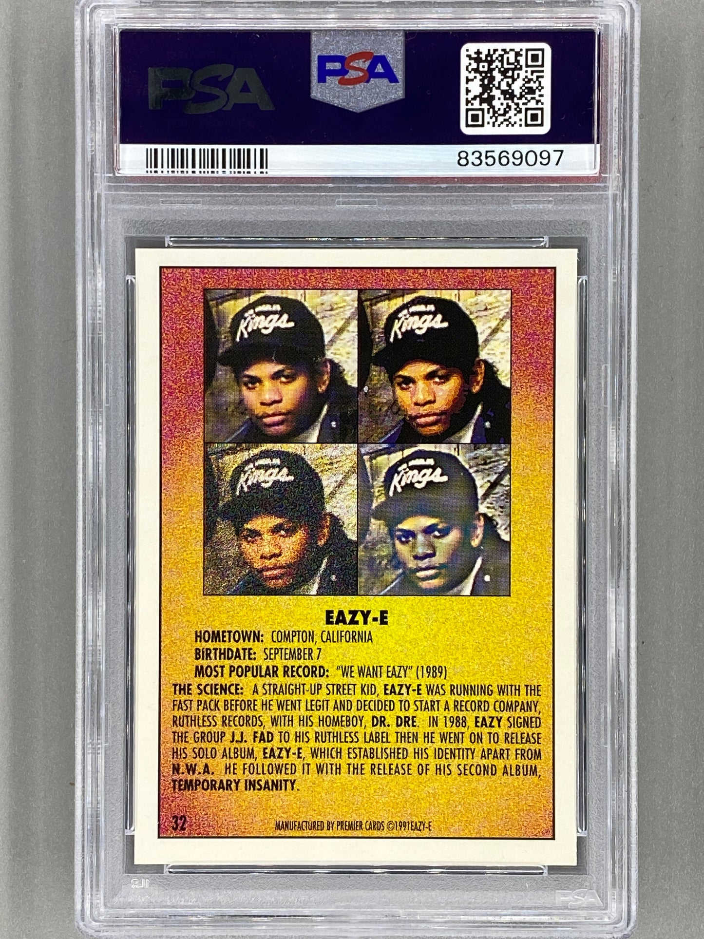 1991 Premier Rap Pack #32 Eazy-E PSA 9 Pop 56 (Music)