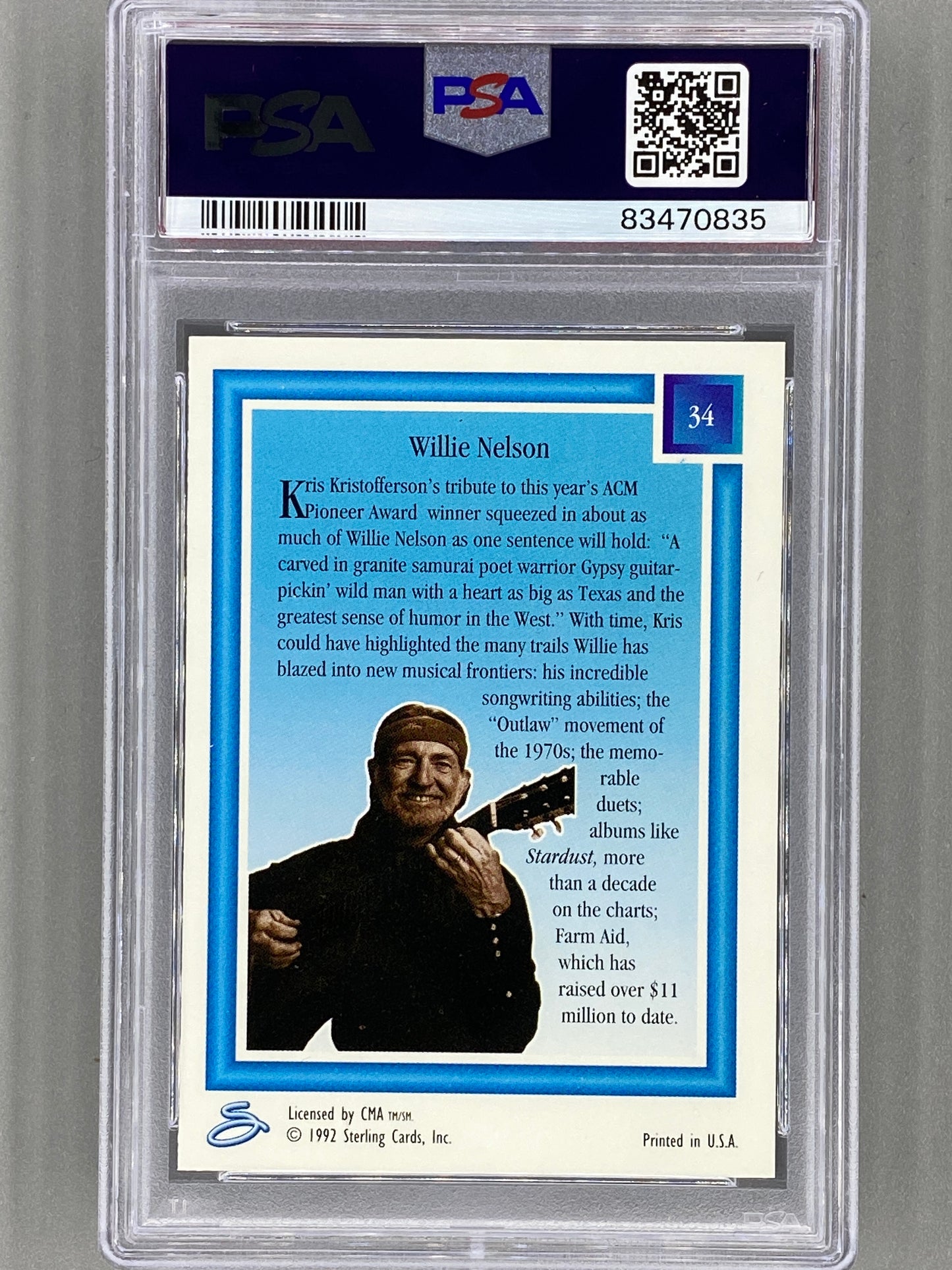 1992 Sterling Country Gold #34 Willie Nelson Gold PSA 8 - Pop 6 (Music)