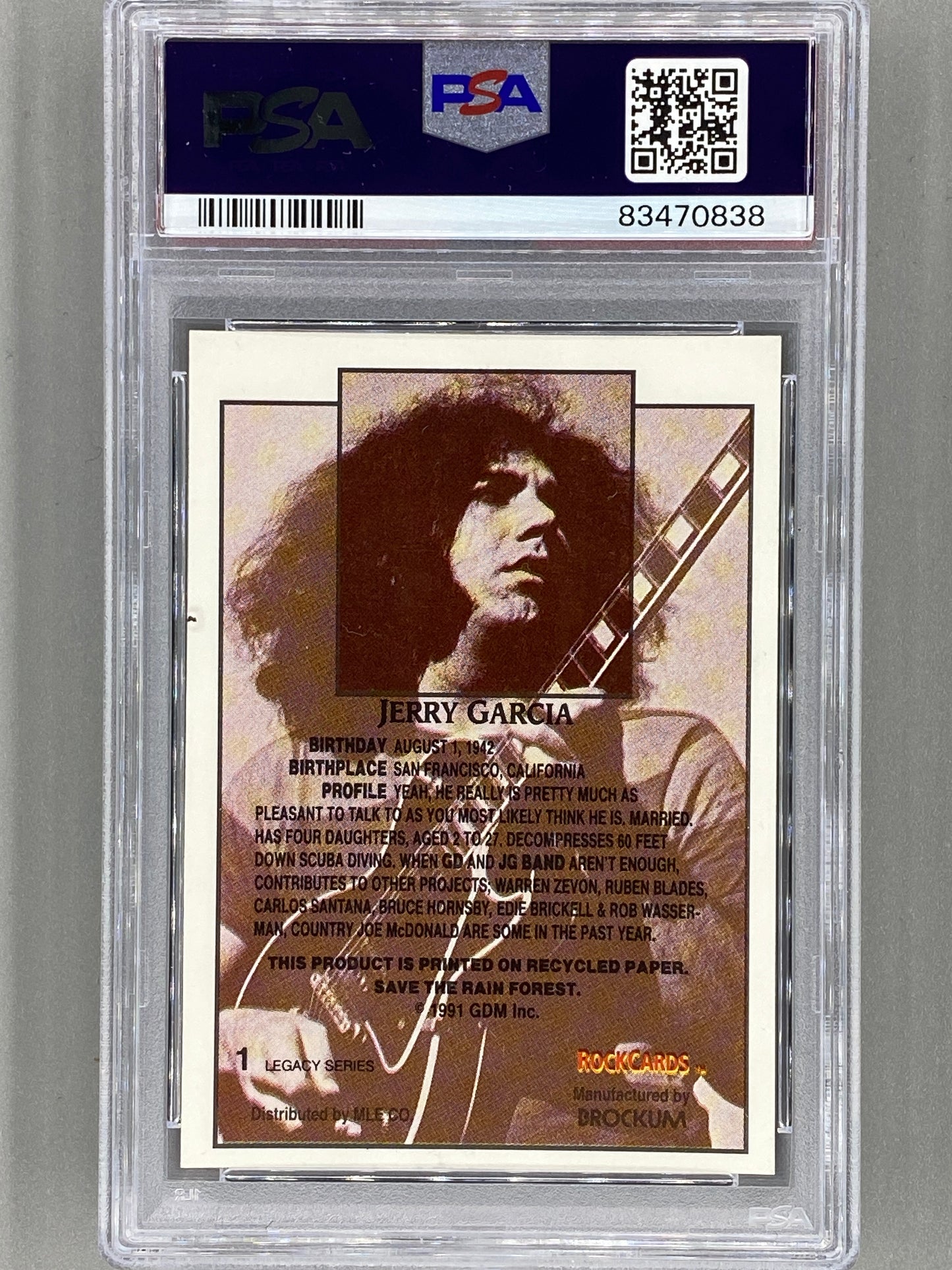 1991 Brockum Rockcards #1 Jerry Garcia Grateful Dead Legacy Series PSA 8 Pop 29 (Music)