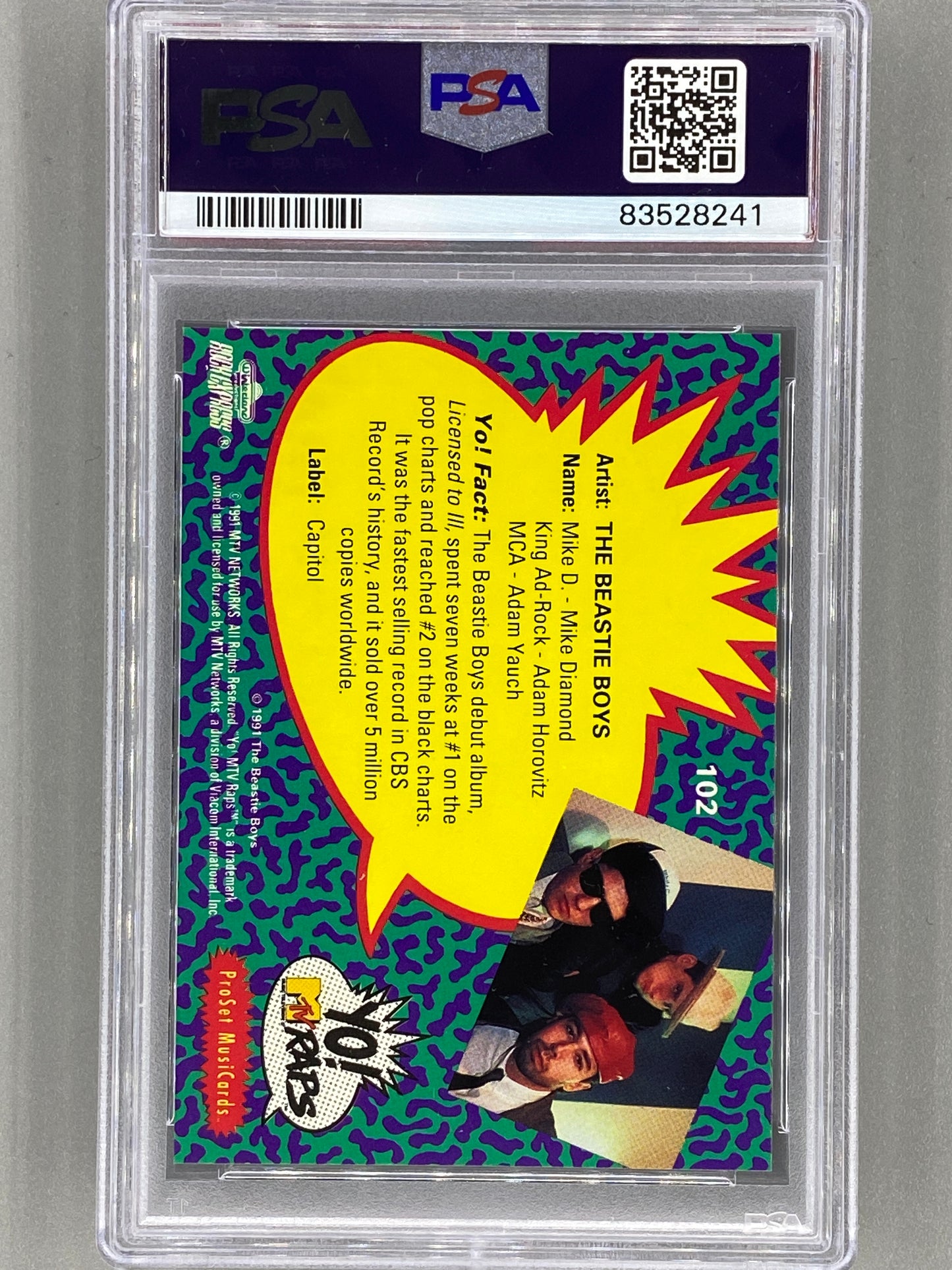 1991 Proset Musicards #102 The Beastie Boys Yo! MTV Raps PSA 10 Pop 11 (Music)