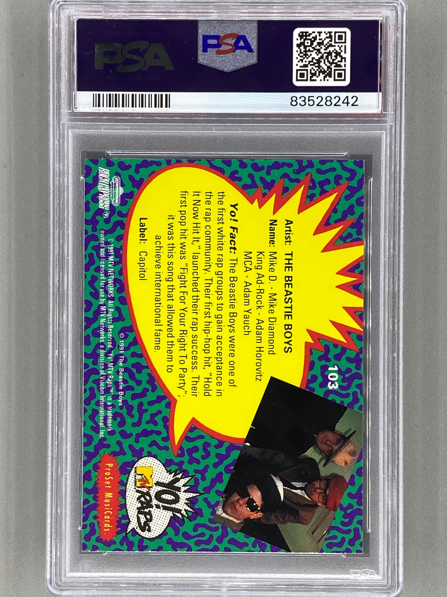 1991 Proset Musicards #103 The Beastie Boys Yo! MTV Raps PSA 9 Pop 40 (Music)