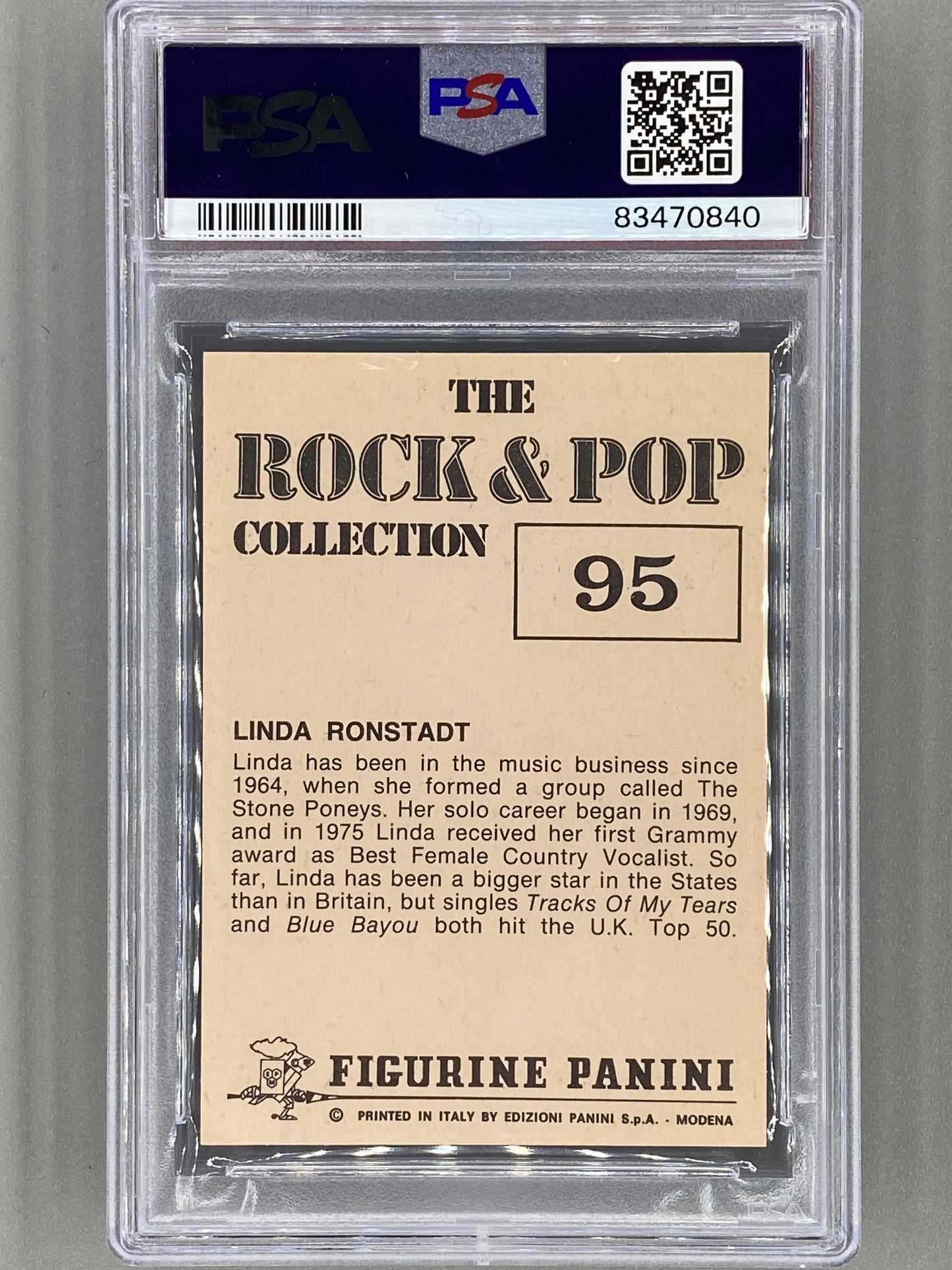 1980 Panini #95 Linda Ronstadt The Rock & Pop Collection PSA 8 Pop 6 (Music)