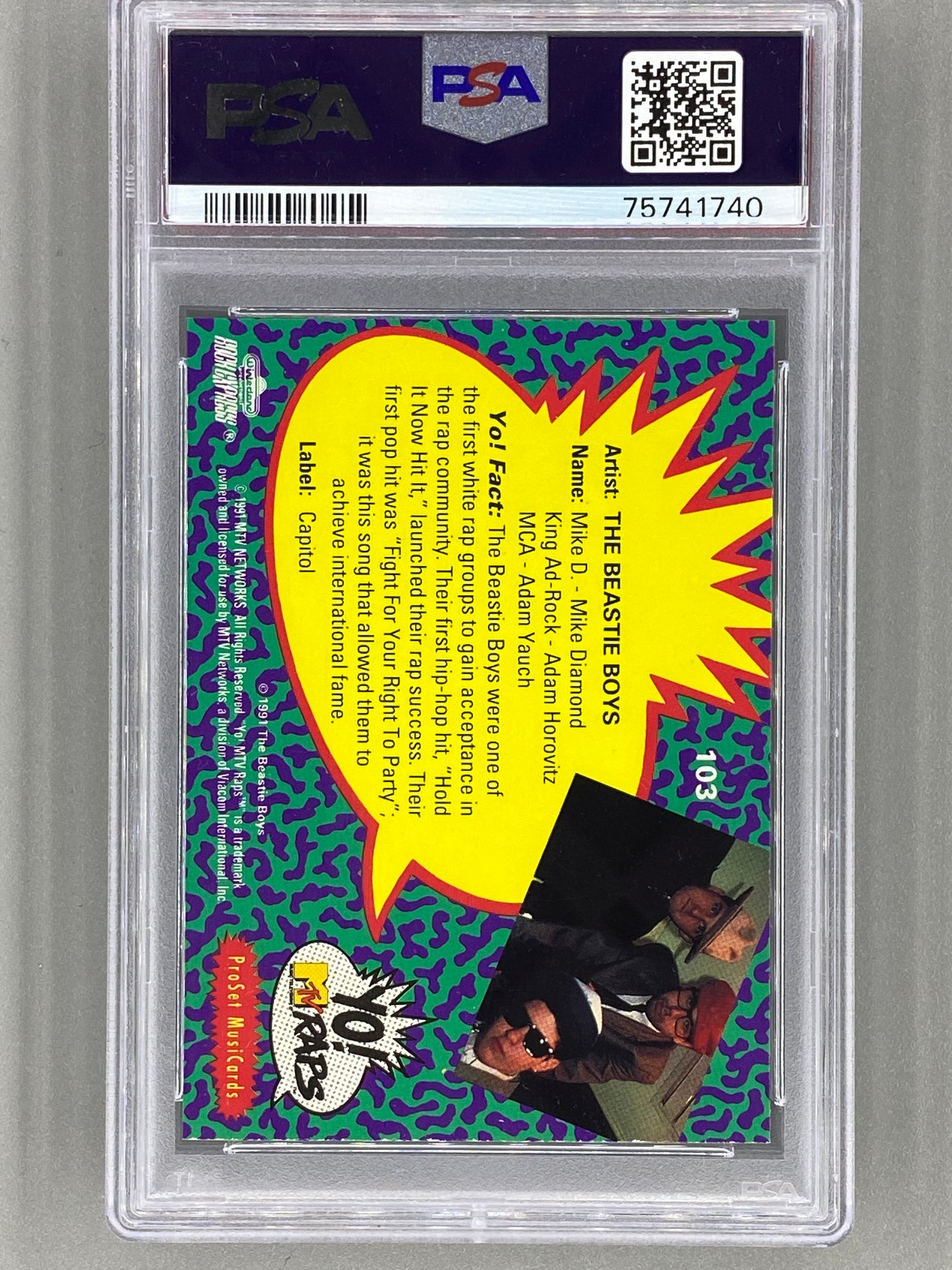 1991 Proset Musicards #103 The Beastie Boys Yo! MTV Raps PSA 8 Pop 30 (Music)