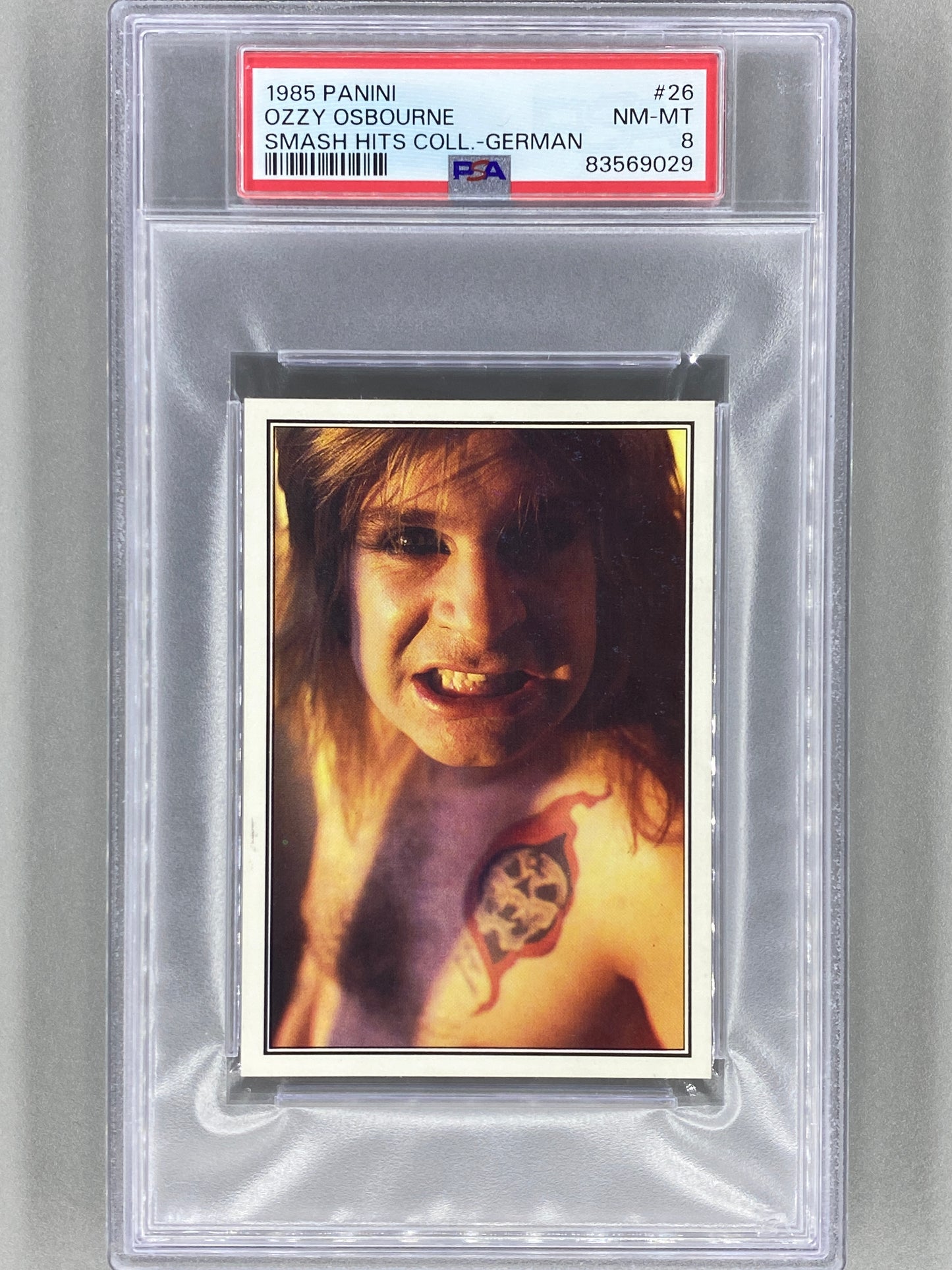 1985 Panini #26 Ozzy Osbourne (German) Smash Hits Collection PSA 8 Pop 4 (Music)