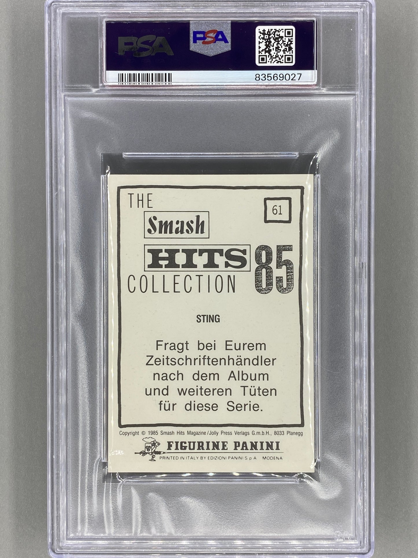 1985 Panini #61 Sting (German) Smash Hits Collection PSA 8 - Pop 1 (Music)