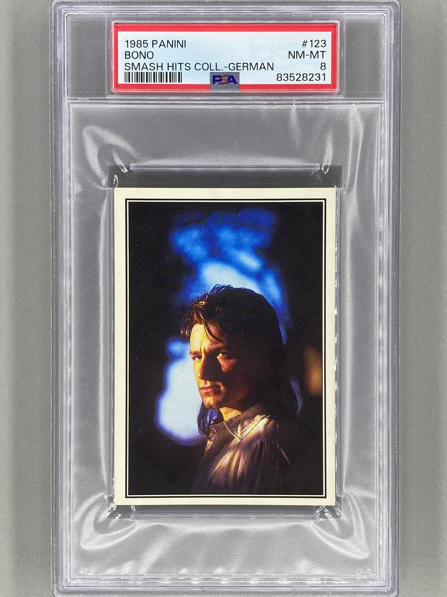 1985 Panini #123 Bono (German) Smash Hits Collection PSA 8 - Pop 2 (Music)