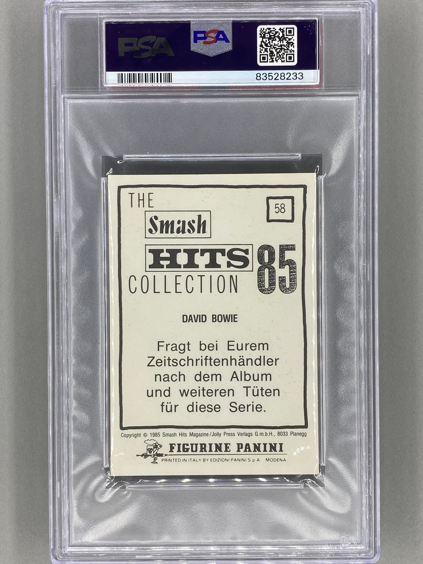 1985 Panini #58 David Bowie (German) Smash Hits Collection PSA 8 - Pop 1 (Music)