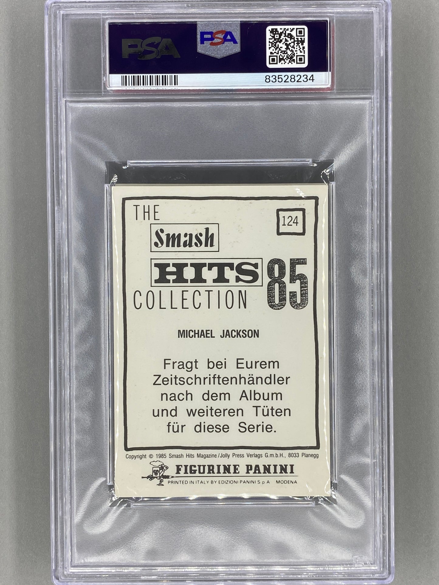 1985 Panini #124 Michael Jackson (German) Smash Hits Collection PSA 8 - Pop 1 (Music)